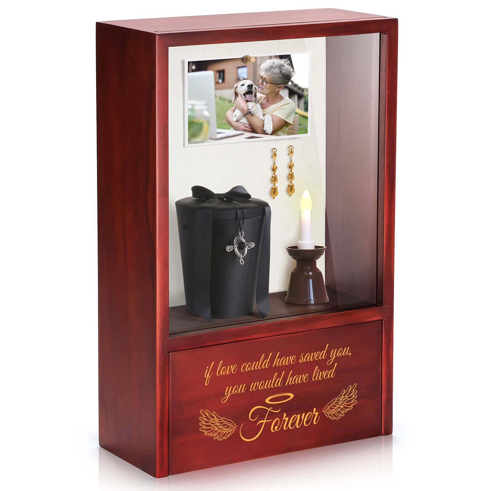 Tj.Moree Dog Memorial Gifts - Dog Urns For Ashes Display Case, Pet Sympathy Gifts Shadow Box - If Love Could Have Saved You, You Would Have Lived Forever Angel Wings