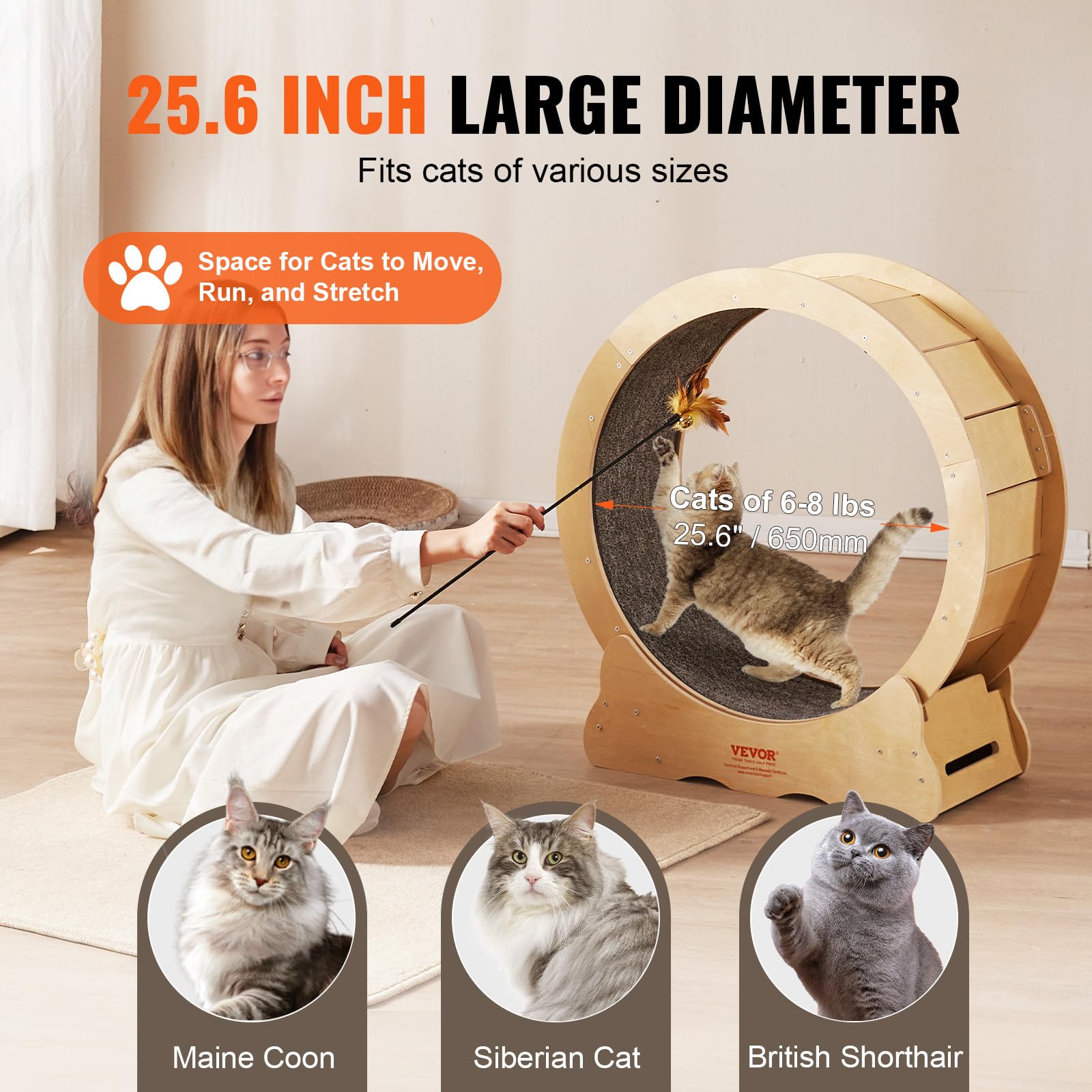 VEVOR Cat Exercise Wheel, Large Cat Treadmill Wheel for Indoor Cats, 29.5 inch Cat Running Wheel with Detachable Carpet and Cat