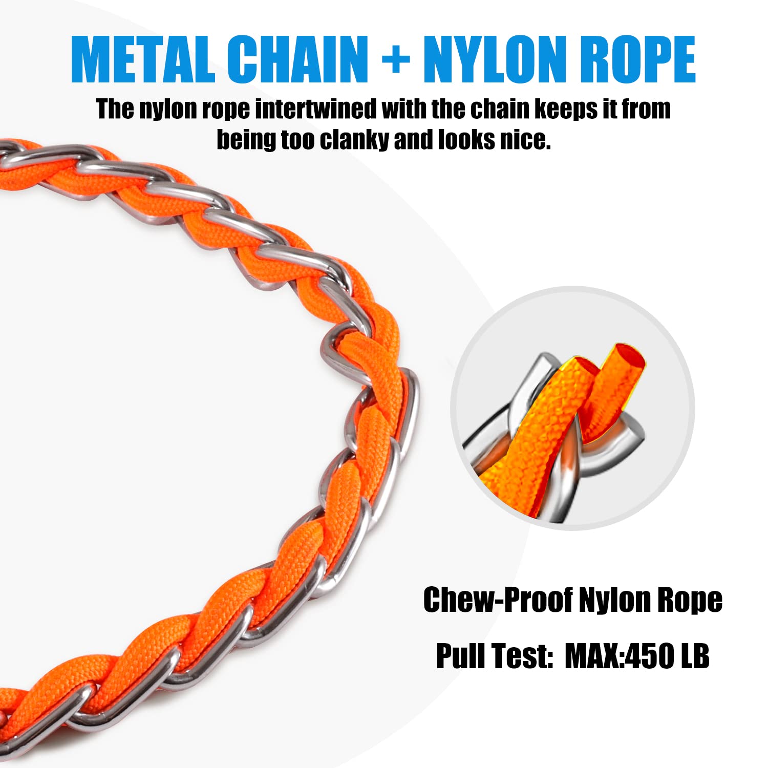 Chain Dog Leash Chew Proof Metal Leash For Medium Large Dogs, Chain Link Dog Leash Anti Chew 4Ft Strong Anti Bite Dog Leash Comfortable Soft Padded Handle Orange 3.0