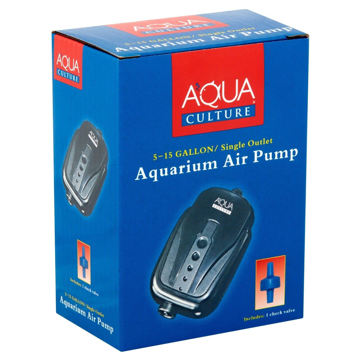 Aqua Culture 5 - 15 Gallon Single Outlet Aquarium Air Pump With Check Valve. Easy To Set Up. Air Output Up To 1200Cc Per Minute. (For 5, 6, 7, 8, 9, 10, 11, 12, 13, 14, 15 Gallon Fish Tanks)