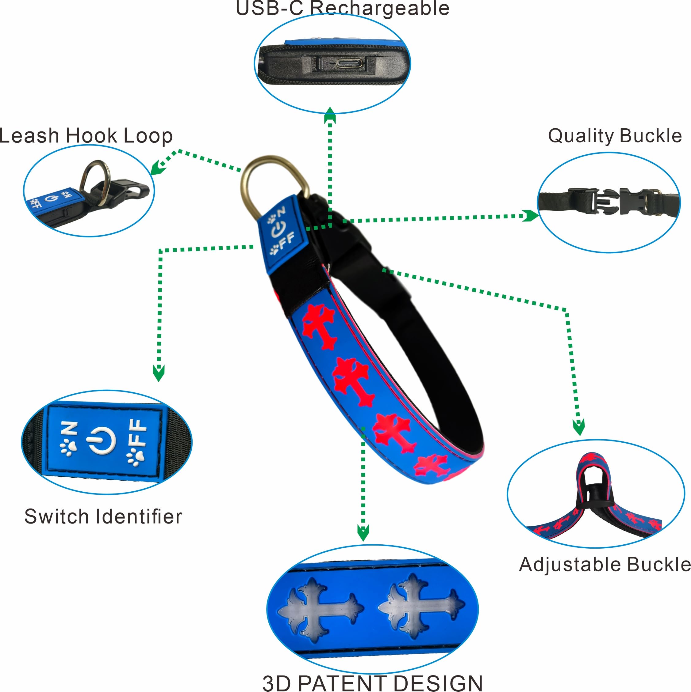 Dogled Usb-C Led Light Up Dog Collar, 3D Design Comfortable And Soft Material,Multicolored Lighting,Night Dog Collar (Cr-Black,