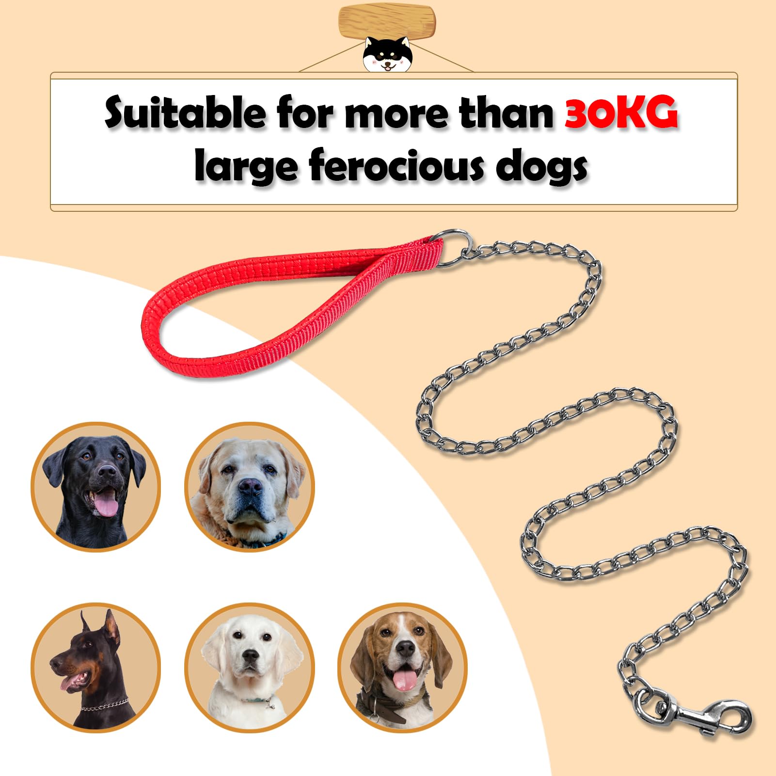 Mystercome Chain Dog Leash With Padded Handle, Durable Chew Proof For Medium And Large Dogs (4 Ft X 3.0 Mm)