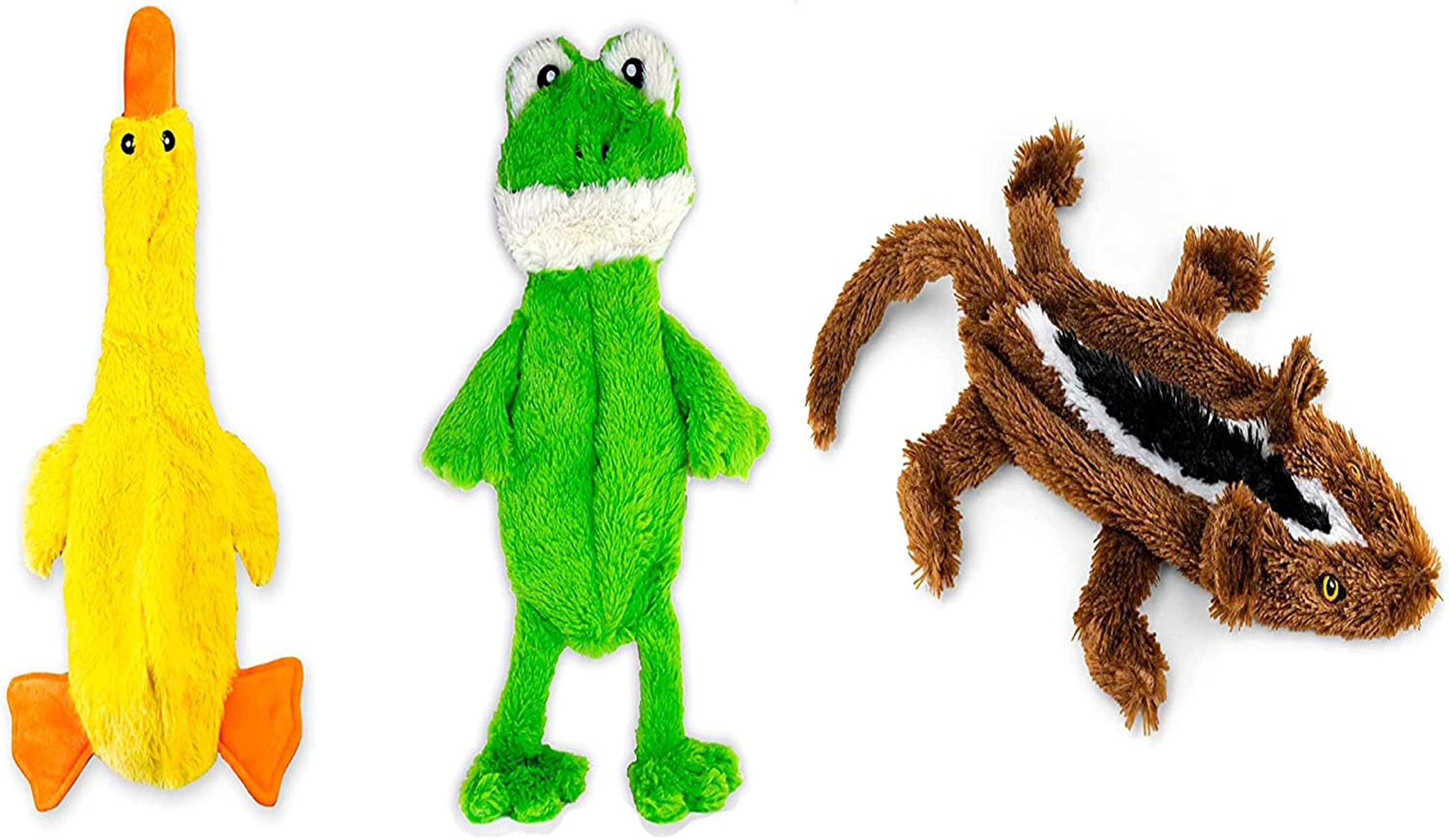 Fga Marketplace Duck-Frog-Squirrel Flat No Stuffing No Squeak Plush Dog Toy, Funny Style Will Entertain Your Dog For Hours, Recommended For Small And Medium Dog 21 Inch Long