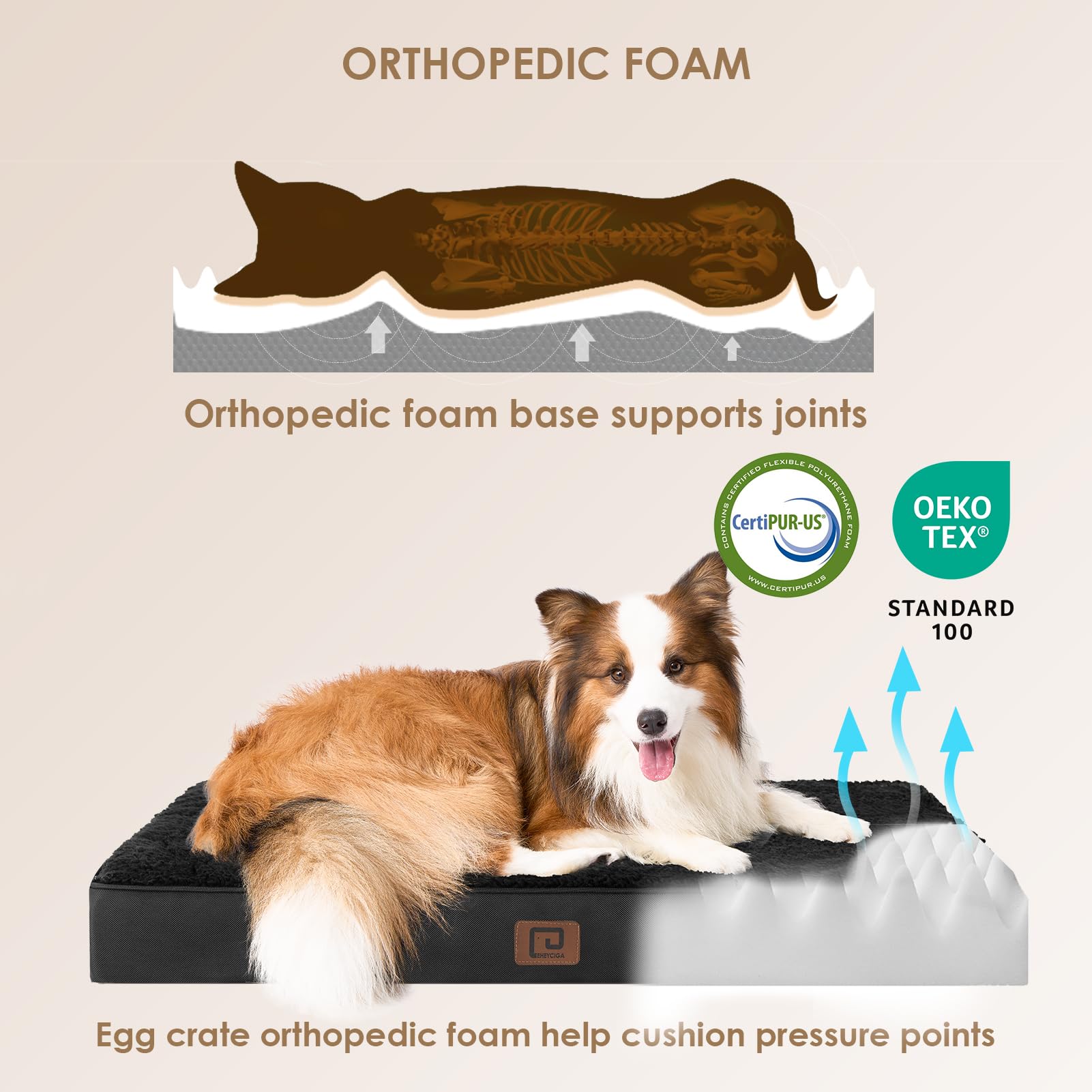 Eheyciga Orthopedic Medium Dog Beds For Small Dogs With Removable Washable Cover For Crate, Black, 30X20