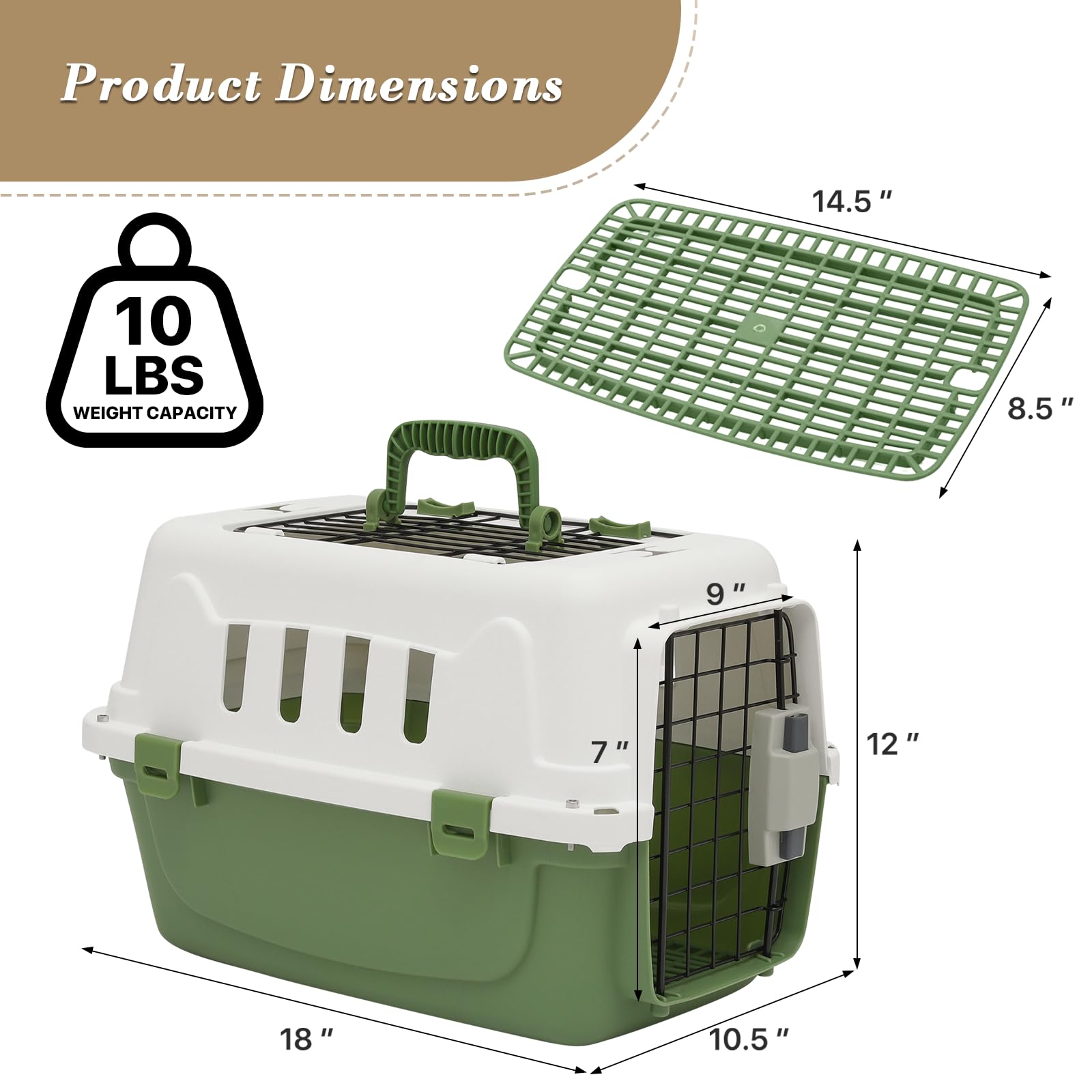 Athena Collection 18' Hard-Sided Travel Pet Carrier For Small Dogs And Cats, Plastic Dog Crate With 2-Door Top & Front Load, Ve