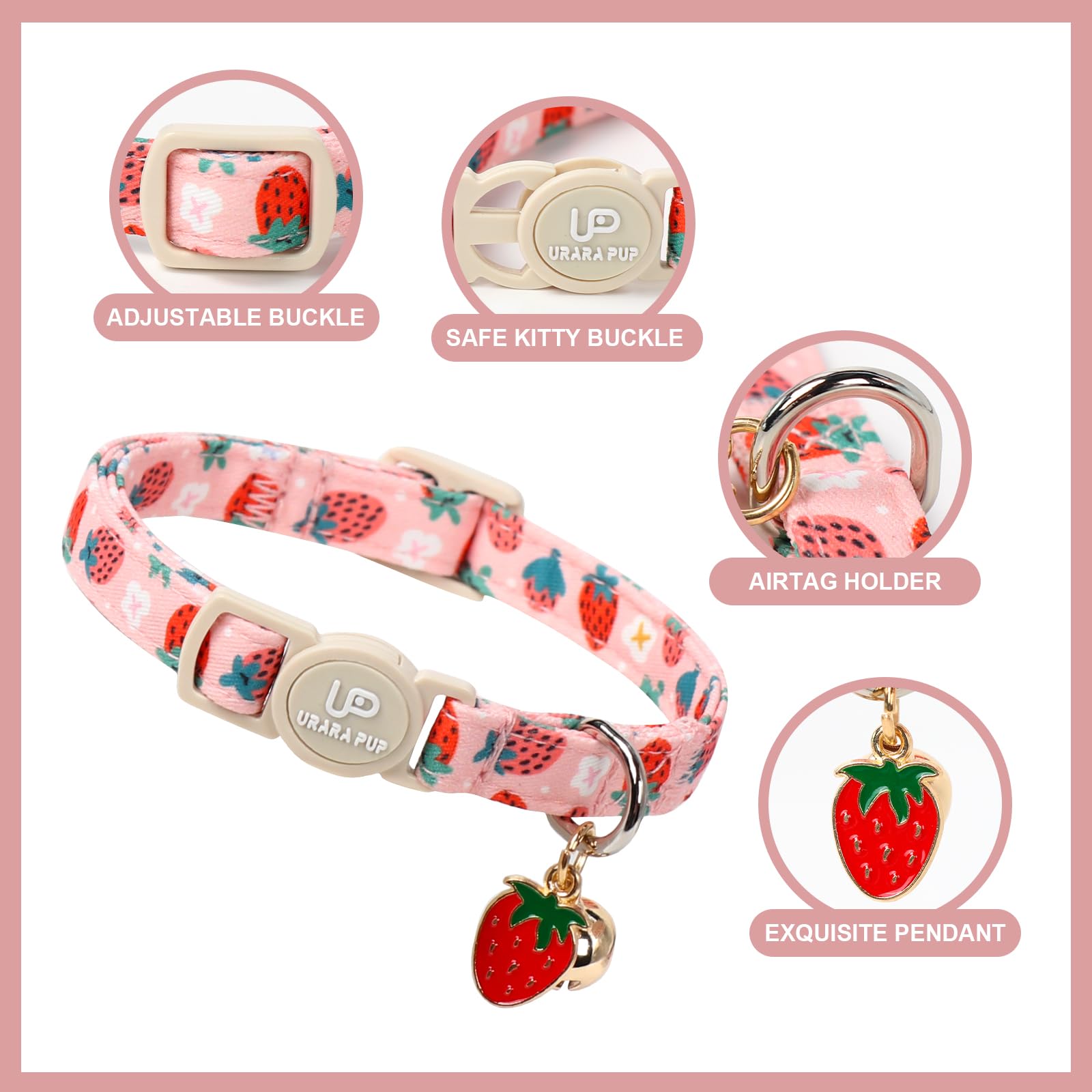 Up Urara Pup Cat Collar, 2Pack Summer Kitten Collars-Cute Lime And Strawberry Pendants-Breakaway Kitty Collars,Cat Collar With B