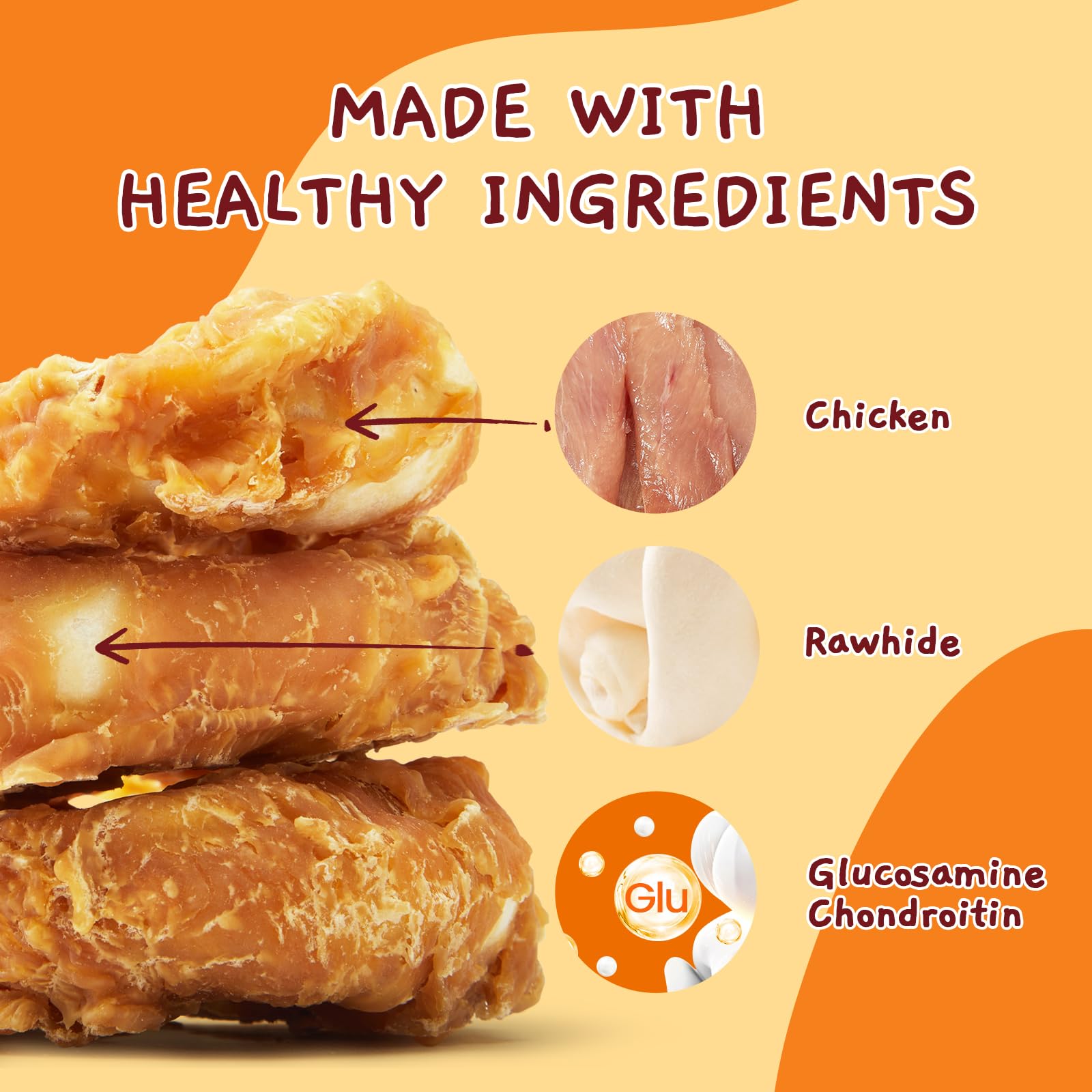 Jungle Calling Dog Treats Long Lasting, Rawhide Chews for Dogs, Chicken Wrapped Rawhide Donuts, Chewy Snacks for Medium Large Do