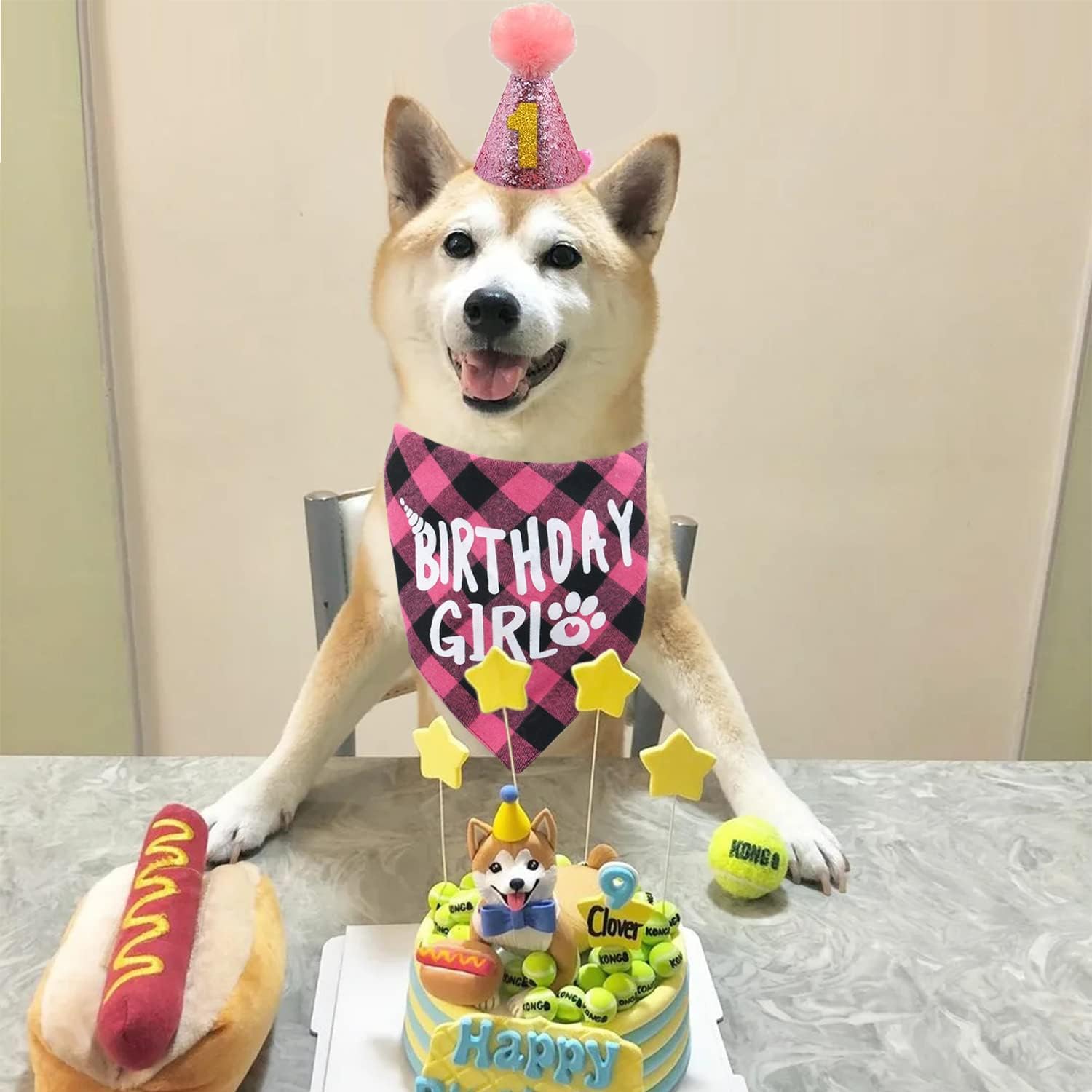Dog Birthday Party Supplies,Birthdays Girl Dogs Bandana,Dog Birthday Scarf Hat With Numbers Fits Dogs With Neck Circumference Le