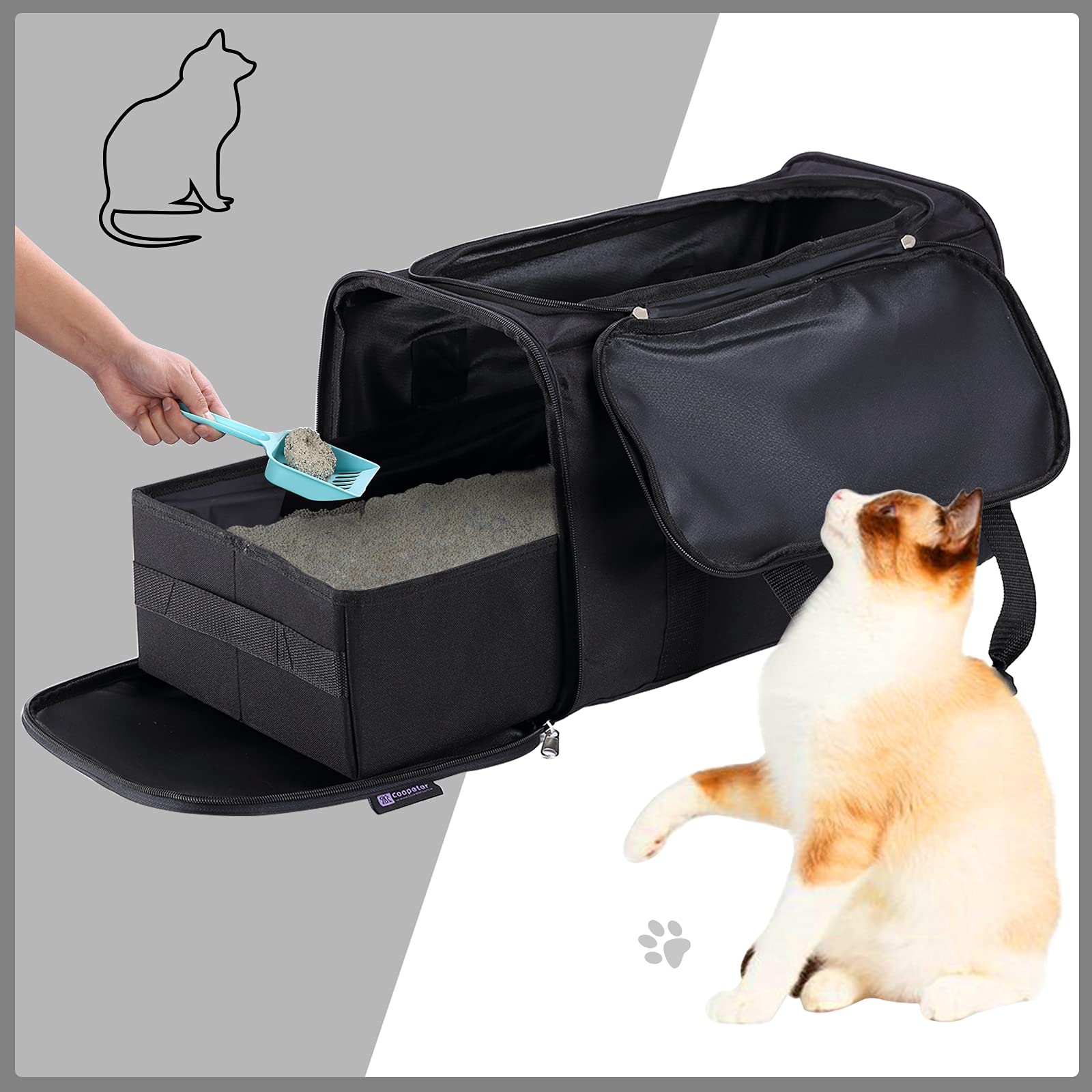Portable Cat Litter Box Black,2In 1 Travel Litter Box,Cat Litter Box For Travel,Foldable Cat Travel Litter Box Light Weight 1