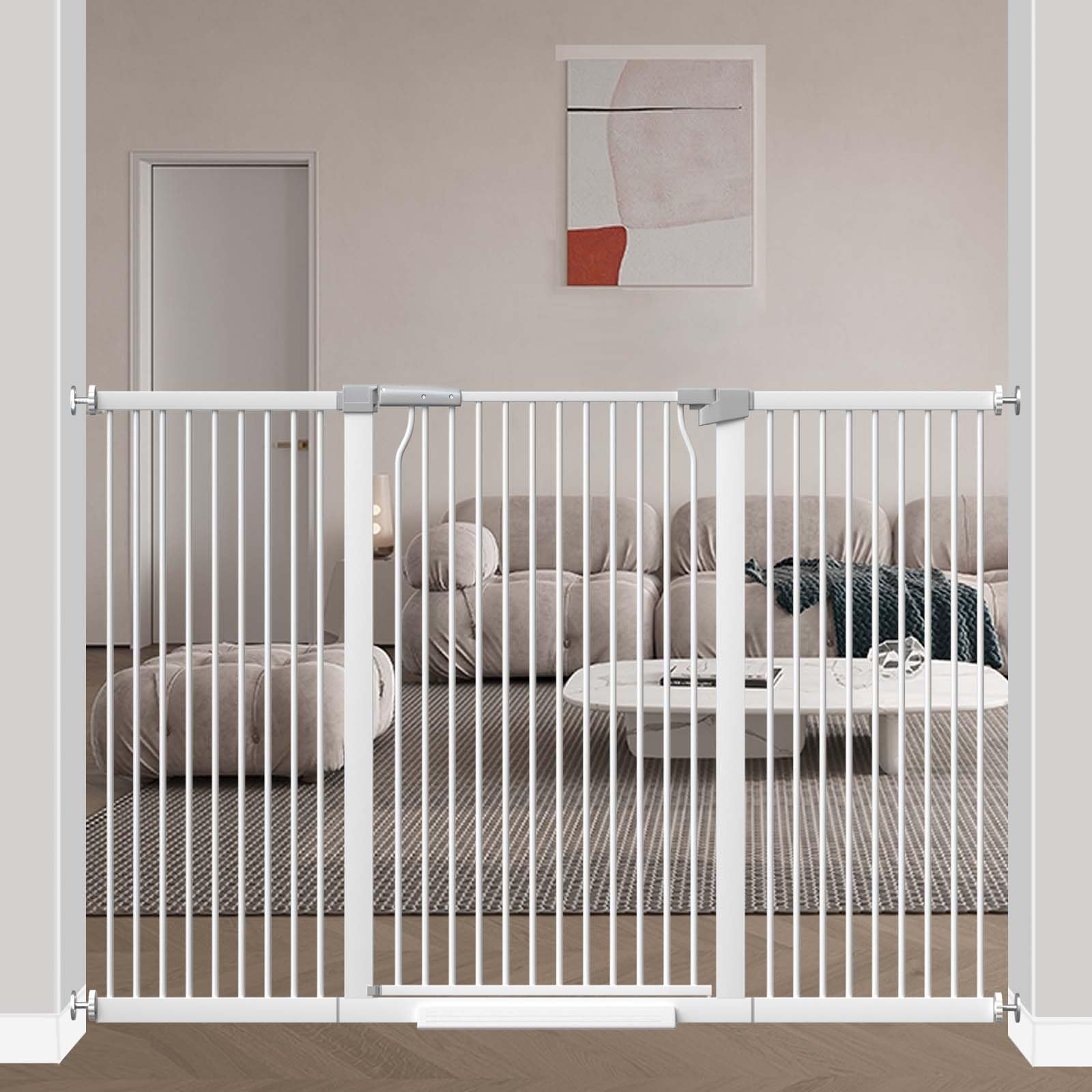 flower frail 40.5 '' Extra Tall Baby Gate No Drill, 63 ''-65.7 '' Extra Wide Dog Pet Gate Indoor, Long Safety Child Gate, Metal 