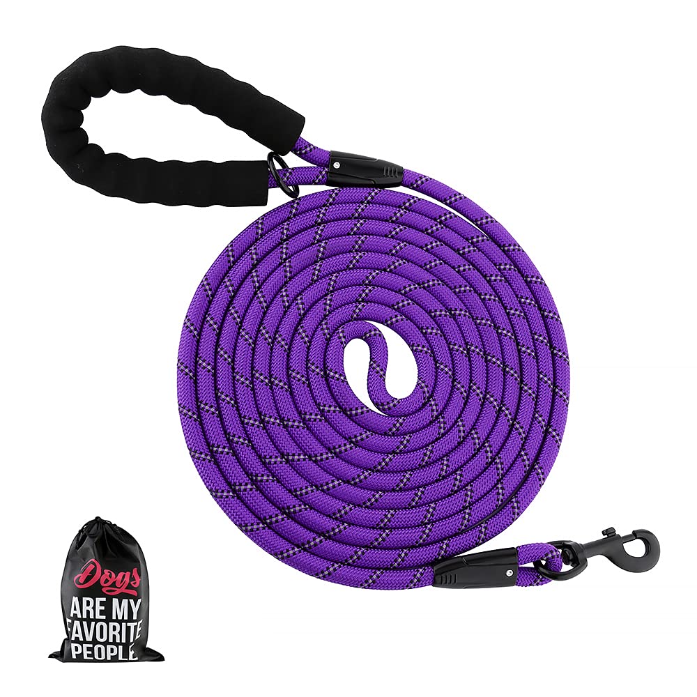 Plutus Pet Long Rope Dog Leash, With Comfortable Padded Handle, Reflective Nylon Heavy Duty Rope Leash, 15Ft 20Ft 30Ft 50Ft 66Ft Dog Training Leash For Small Medium Large Dogs (50Ft, Violet)