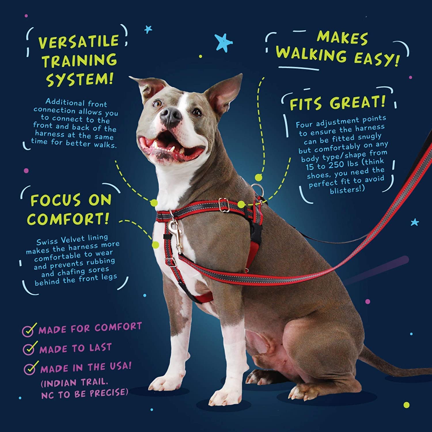 2 Hounds Design Freedom No Pull Dog Harness  Adjustable gentle comfortable control for Easy Dog Walking for Small Medium and Lar