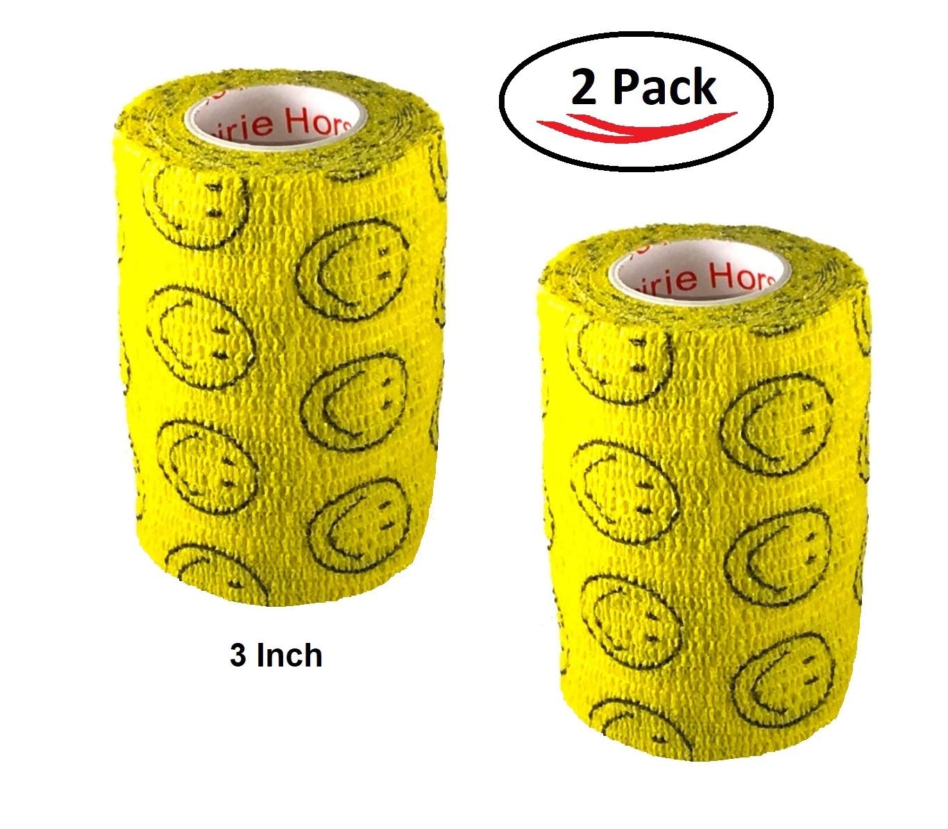 Vet Wrap Wrap Tape (Yellow with Smiles) (2 Pack) (3 Inch x 15 feet) Self Adhesive Adherent Adhering Cohesive Flex Self Stick Ban