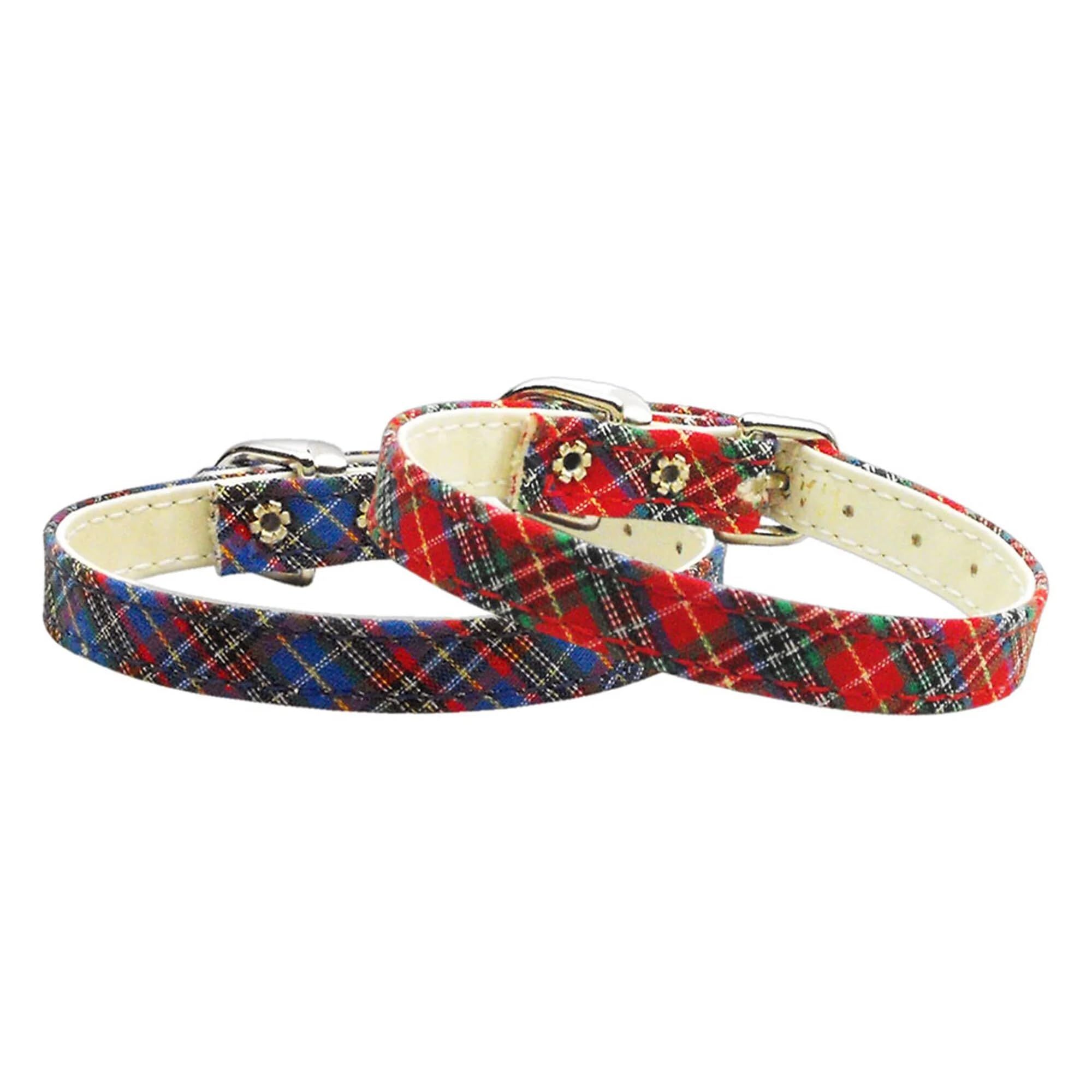 Dog, Puppy & Pet Plain Collar, &quot;3/8&quot; Wide Plaid&quot; Blue 8