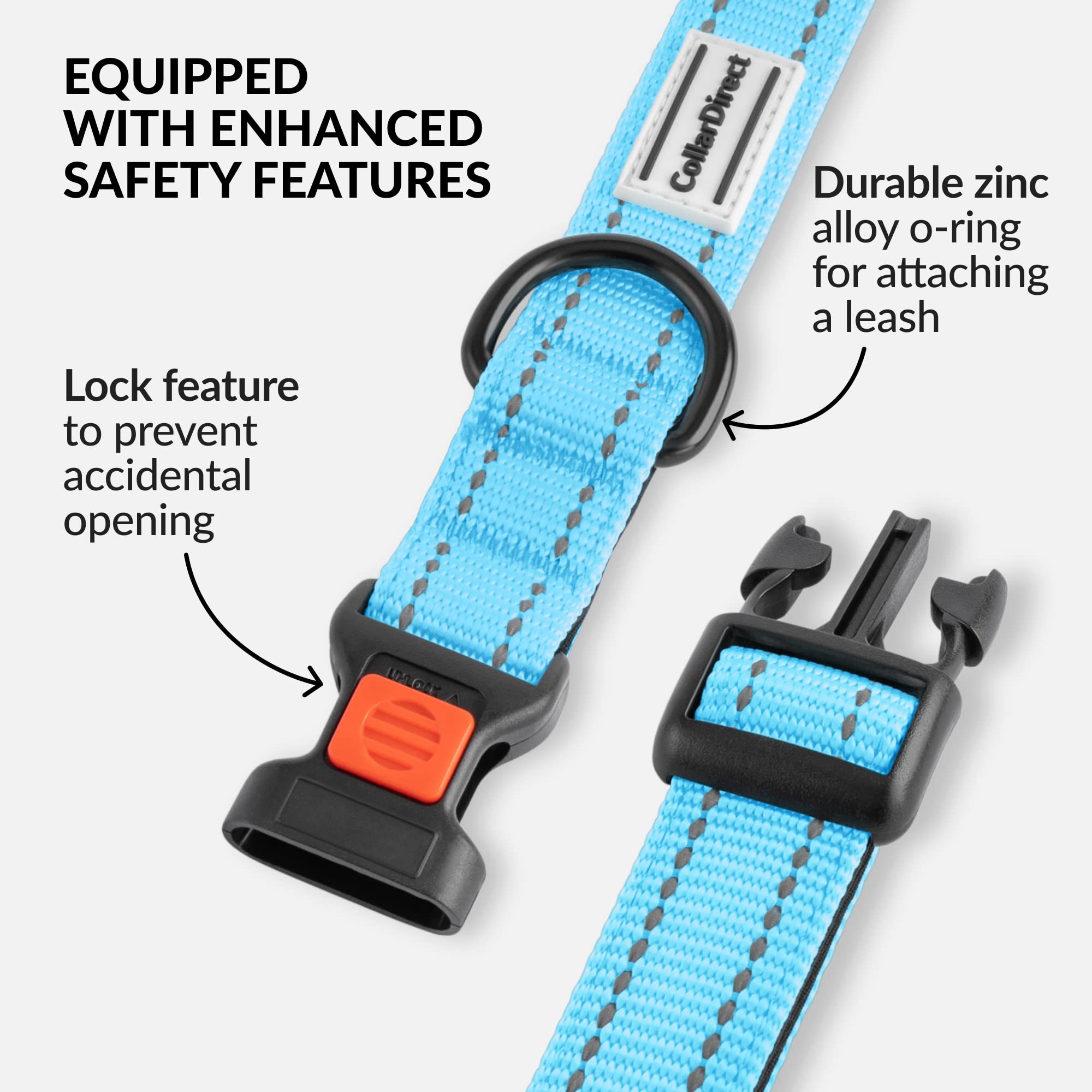 Collardirect Reflective Padded Dog Collar For A Small, Medium, Large Dog Or Puppy With A Quick Release Buckle - Boy And Girl - Nylon Suitable For Swimming (10-13 Inch, Light Blue)