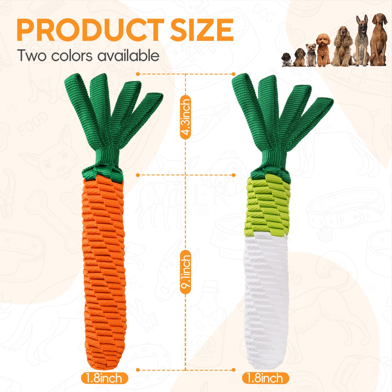 Liflix Dog Rope Toy, Tug Of War Dog Toy, Cute Carrot With Crinkle Paper Tags, Radish