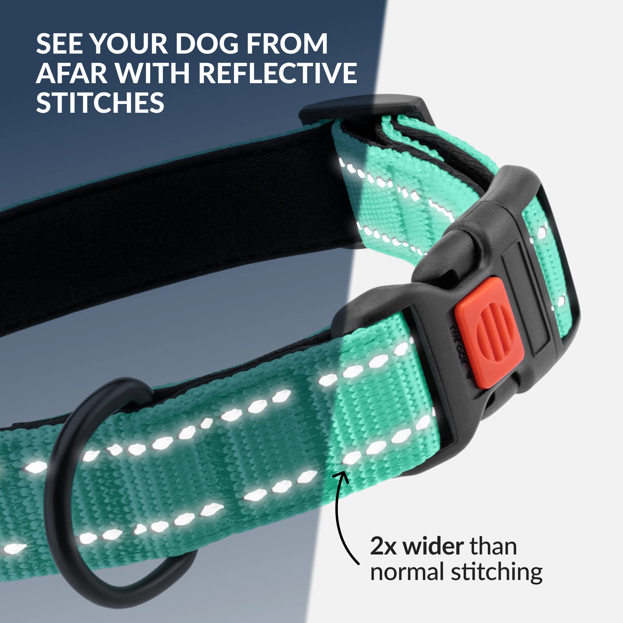 Collardirect Reflective Padded Dog Collar For A Small, Medium, Large Dog Or Puppy With A Quick Release Buckle - Boy And Girl - Nylon Suitable For Swimming (18-26 Inch, Mint Green)