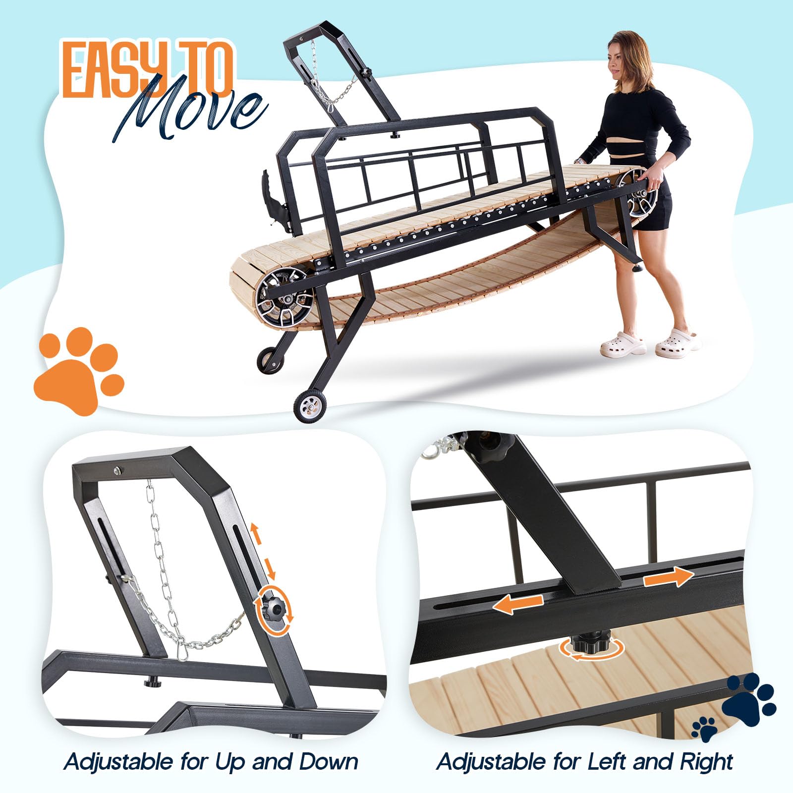 Albott Dog Treadmill For Large And Medium Dogs With Pace Adjustbable Brake, Enlarged Indoor Slatmill For Dogs With Roller Wheels