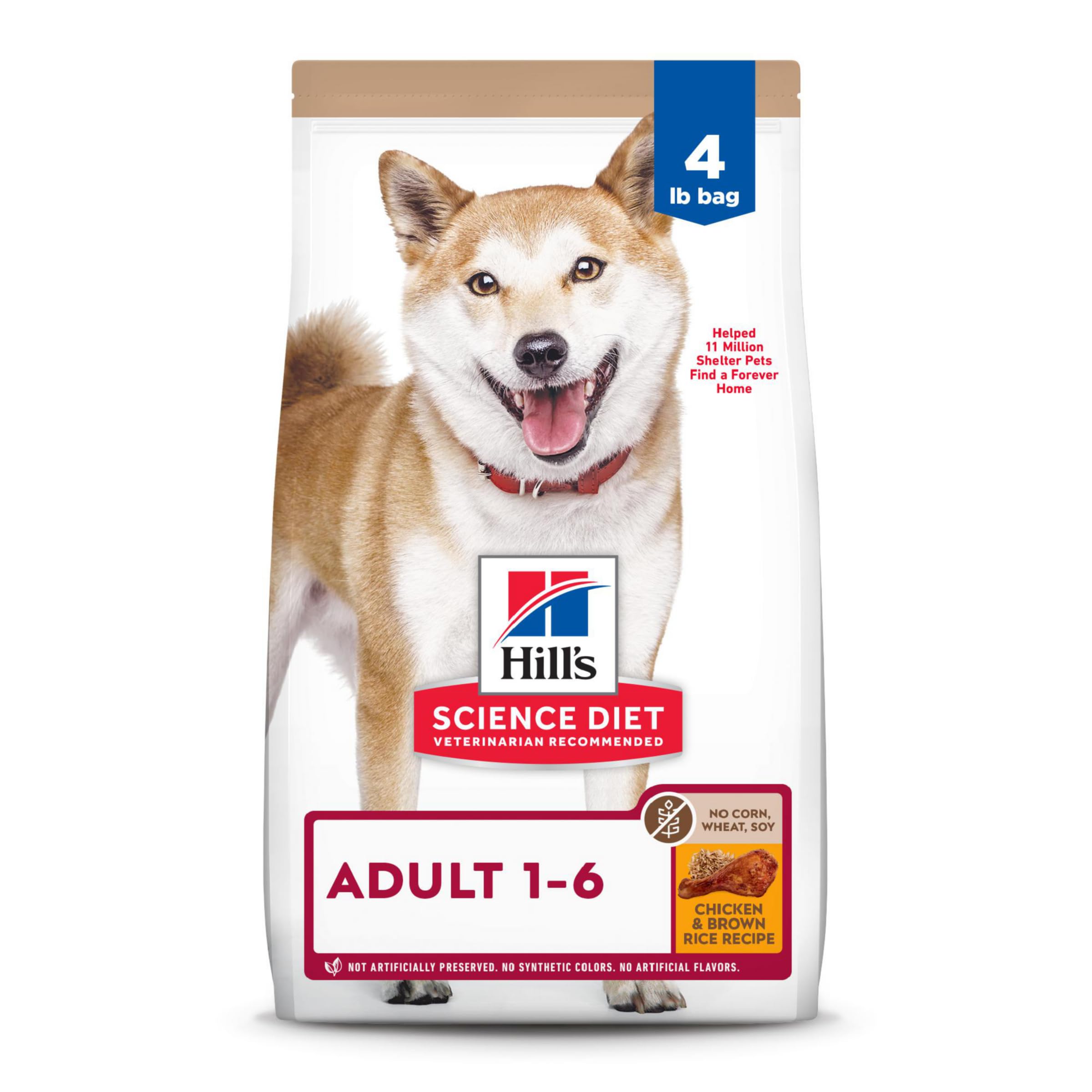 Hills Science Diet Adult 1-6, Adult 1-6 Premium Nutrition, Dry Dog Food, No Corn, Wheat, Soy Chicken & Brown Rice, 4 lb Bag