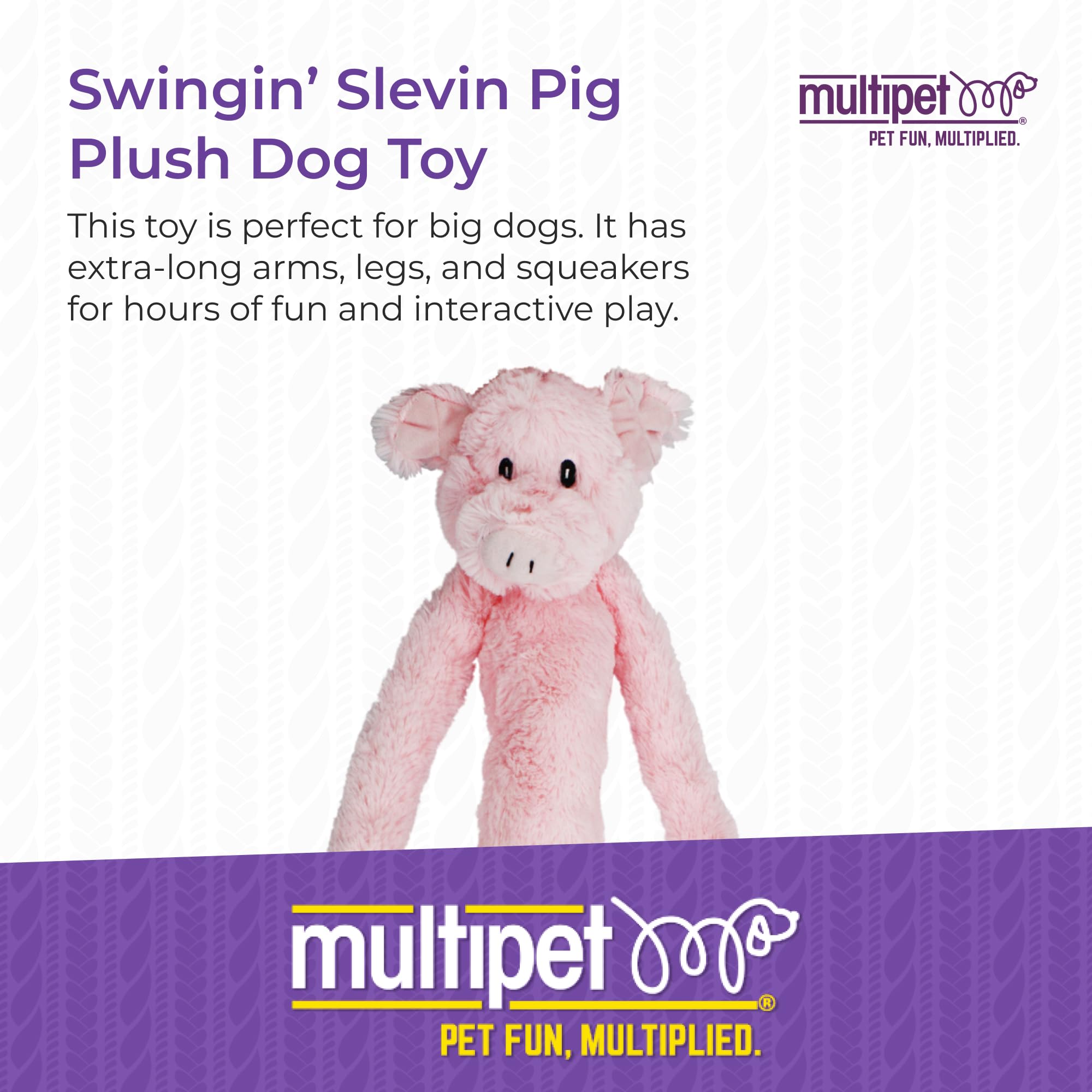 Multipet Swingin Slevin Pig Dog Plush Toy - Squeaky Toy for All Dogs - Extra Soft Plush Dog Toy - Stuffed Animal Dog Toy for Cu