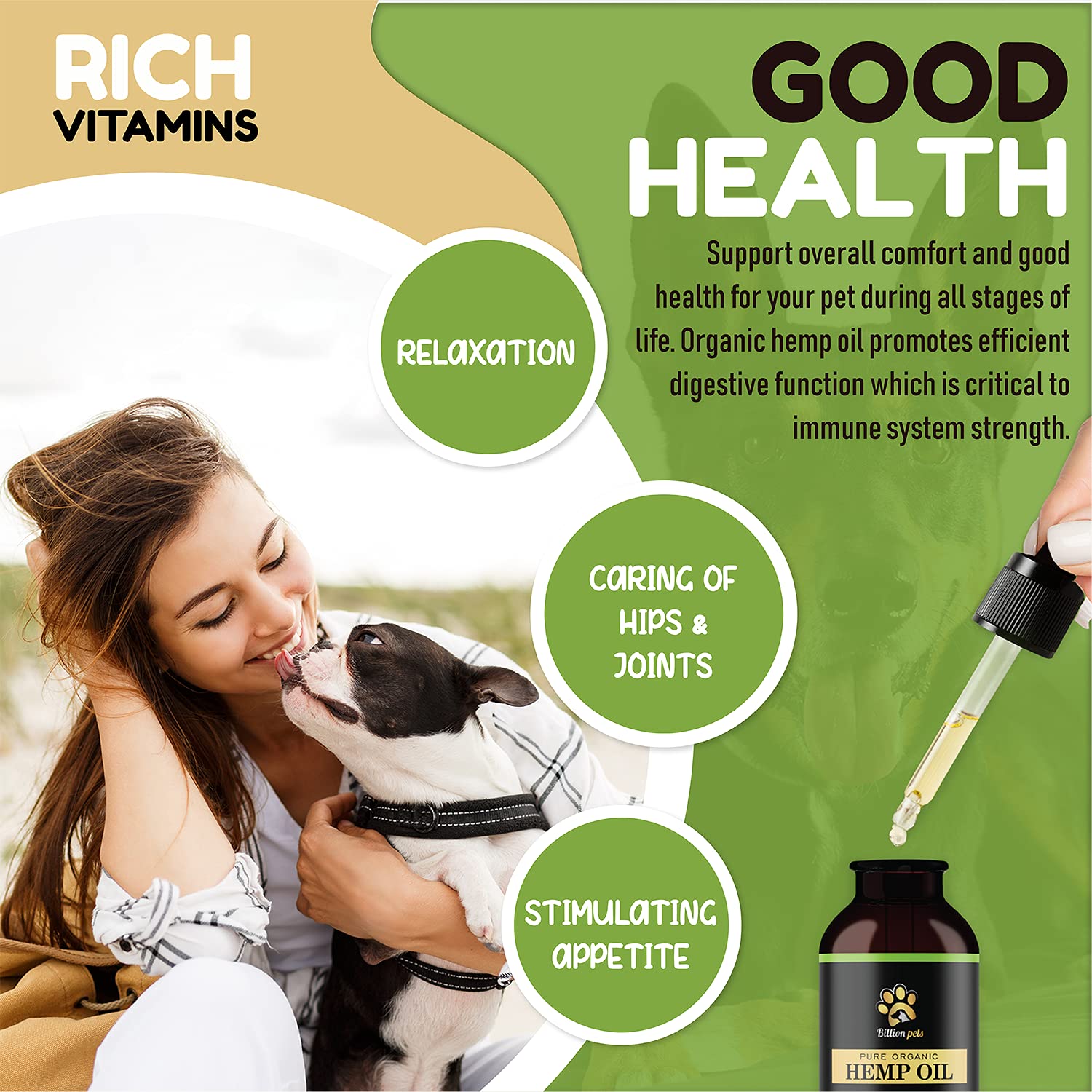 Billion Pets - Hemp Oil for Dogs and cats - Hemp Oil Drops with Omega Fatty Acids - Hip and Joint Support and Skin Health