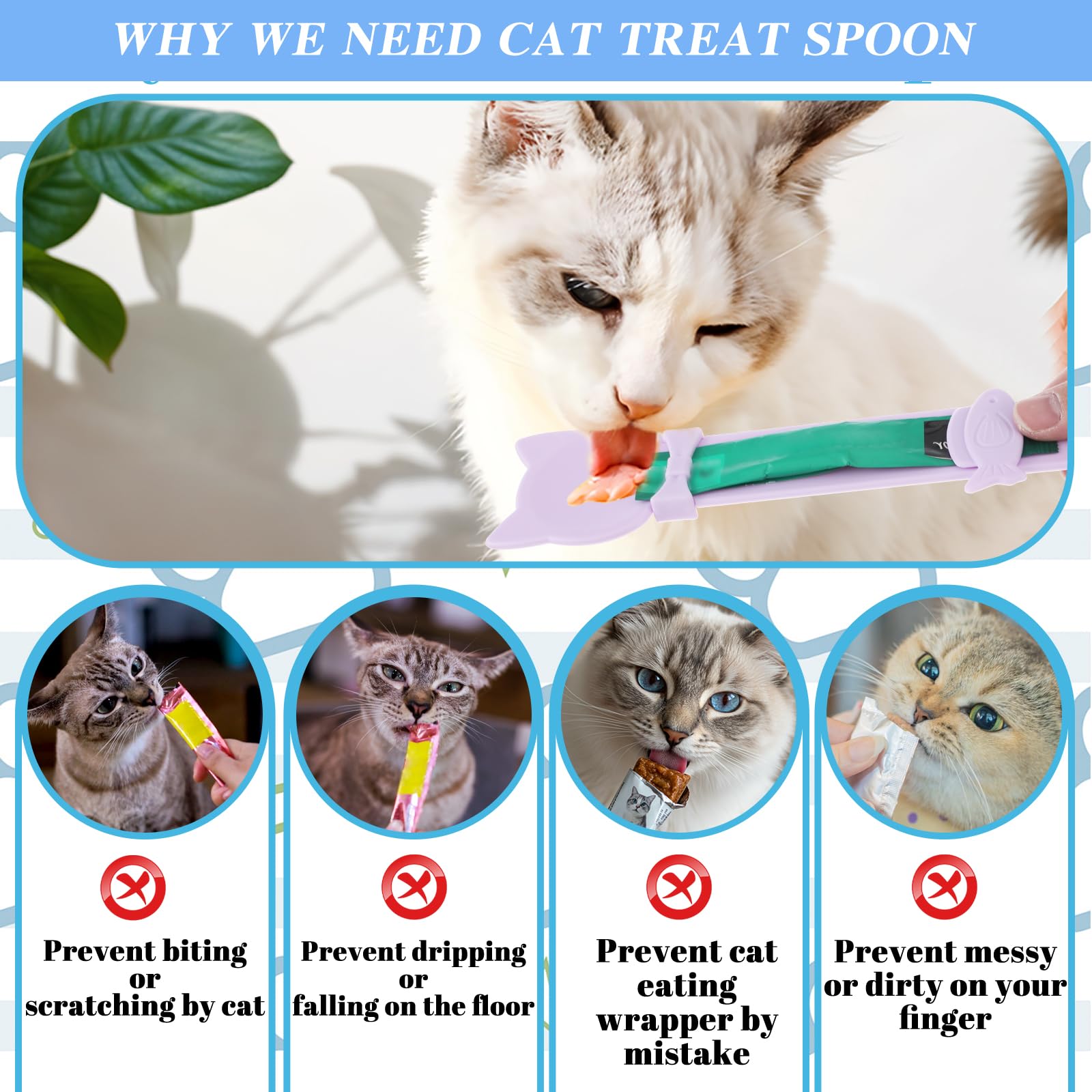 Classicseali Cat Treat Spoon Squeeze,10.43 X 2.36 in Churu Spoon, Multifunctional Durable Cat Treat Feeder Spoons, Comfortable G
