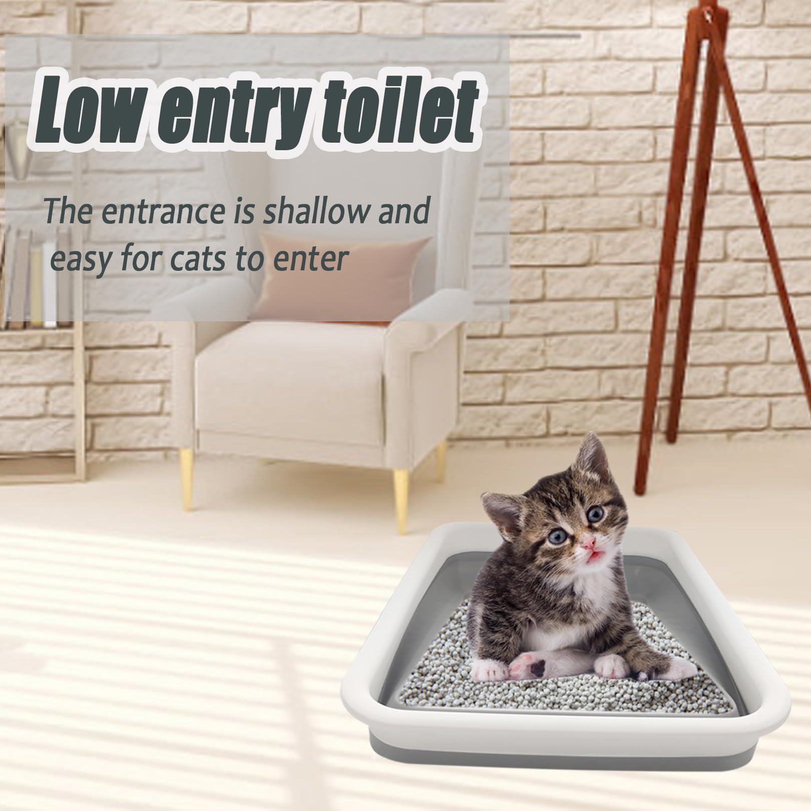 Chuyouan Collapsible Small Cat Litter Box, 14.6 X 10.6 X 4.8 Inch Open Waterproof Low Entry Kitten Potty Pan Semi-Enclosed Pet T