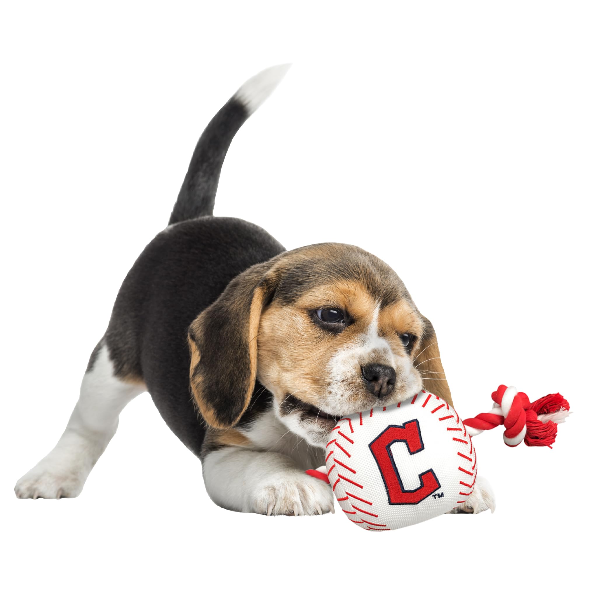 Pets First Mlb Cleveland Guardians Nylon Baseball Toy With Tug Ropes For Dogs & Cats. Tough Nylon, Sporty Baseball Design, Heavy
