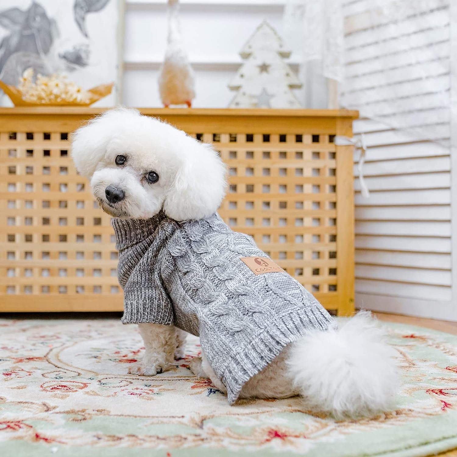 Kooltail Knitted Dog Sweater For Small Medium Large Dogs, Turtleneck Cable Knit Doggy Winter Coat Warm Clothes Sweatshirt Outfit