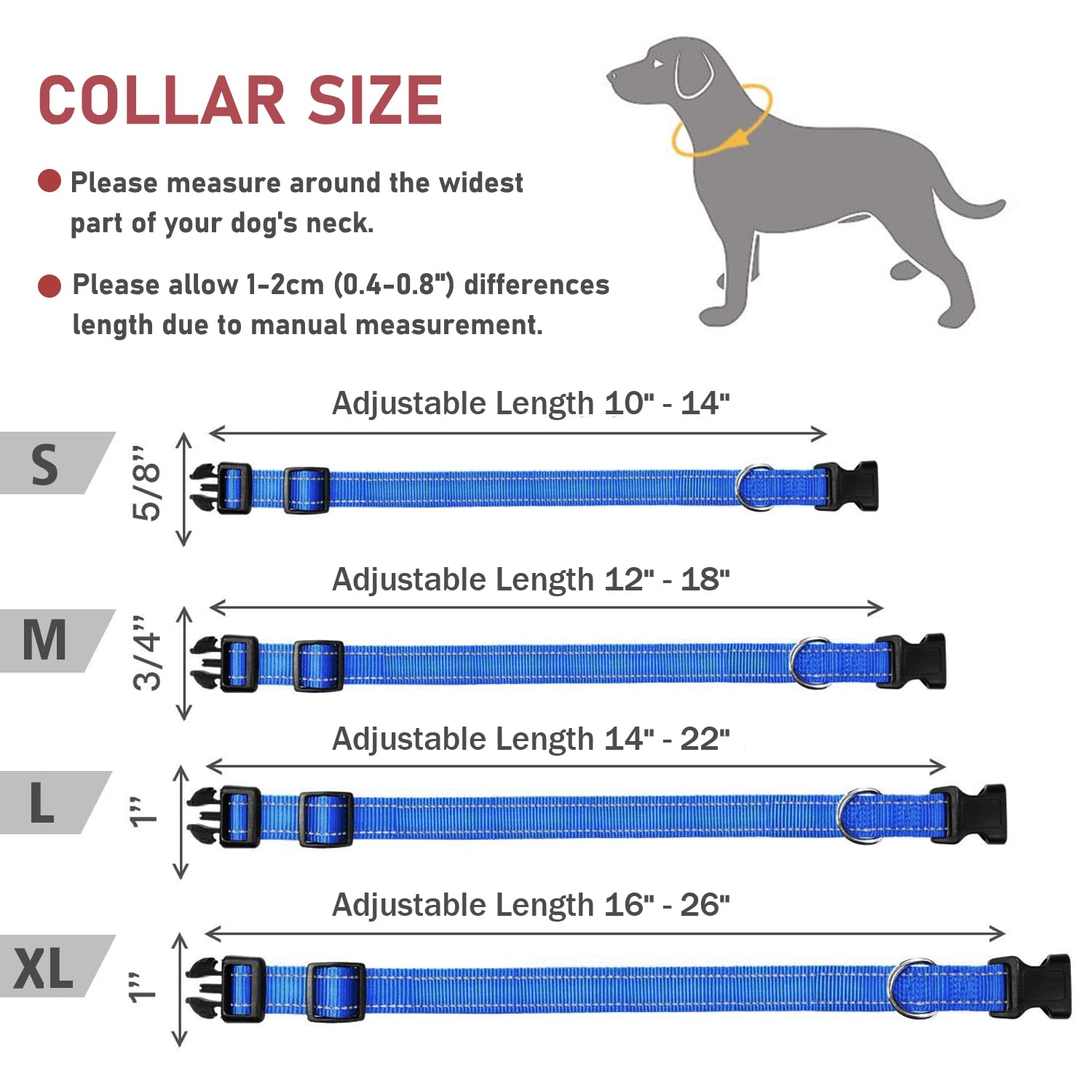 Reflective Dog Collar With Buckle Adjustable Safety Nylon Collars For Small Medium Large Dogs, Navy Blue S