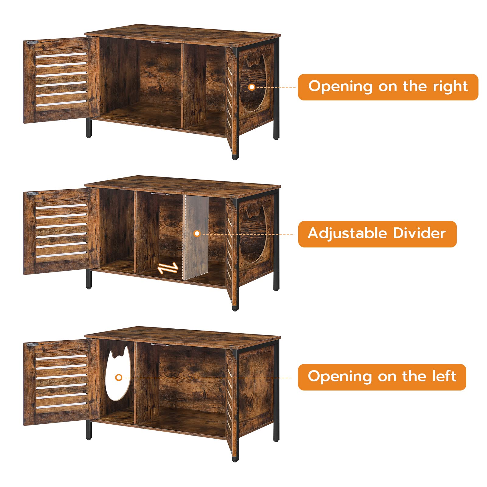 Hoobro Cat Litter Box Enclosure, Hidden Litter Box Furniture With Shutter Door And Cat Head Mat, Cat Entrance Can Be On Left Or Right, Cat Washroom Fit Most Of Litter Box, Rustic Brown Bf06Mw01