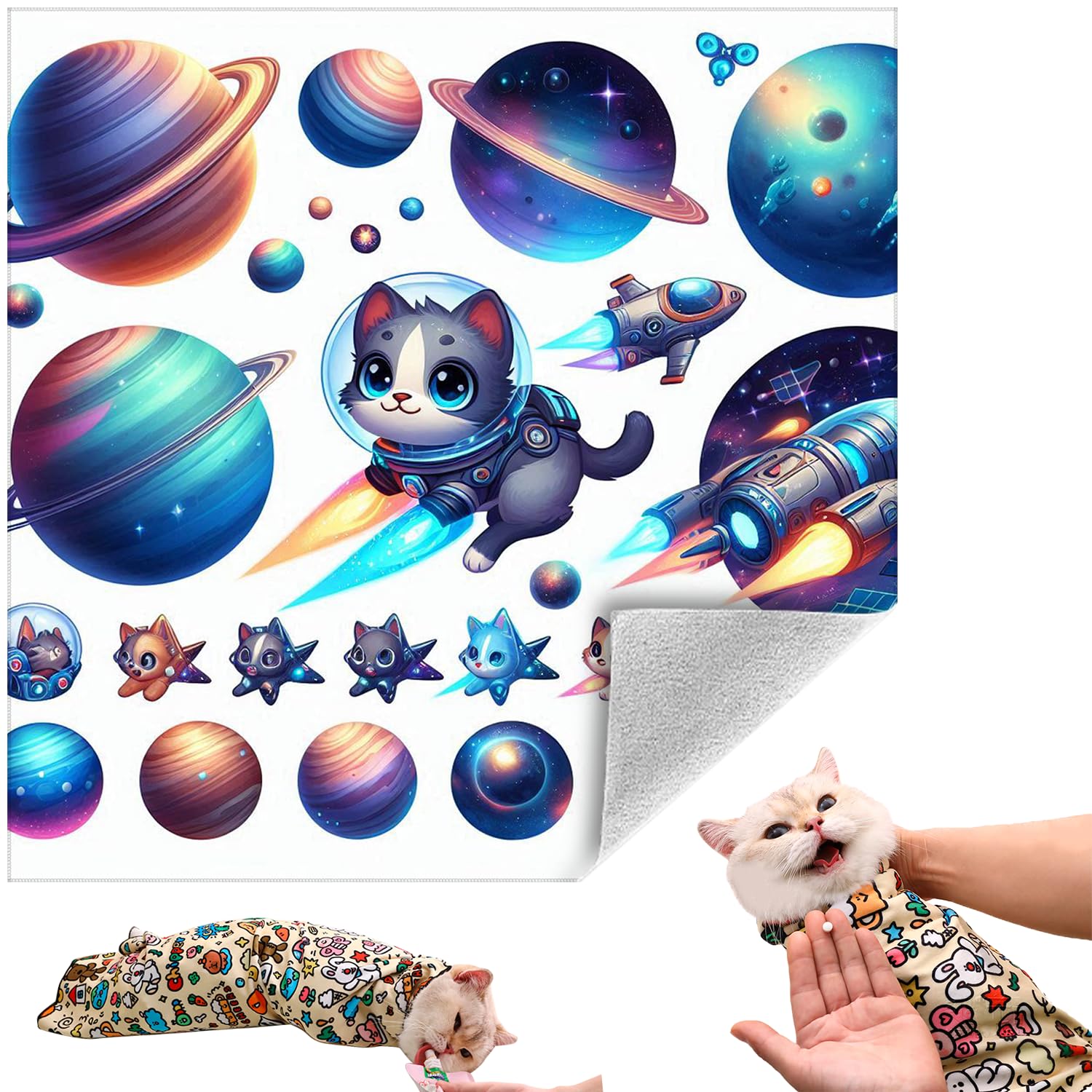 Cat Grooming Wrap, Self-Adherent Soft Cat Blanket To Wrap, Nail Clipping, Anti-Bite, Anti-Scratch, Anti-Escape Calming Wrap (Spa