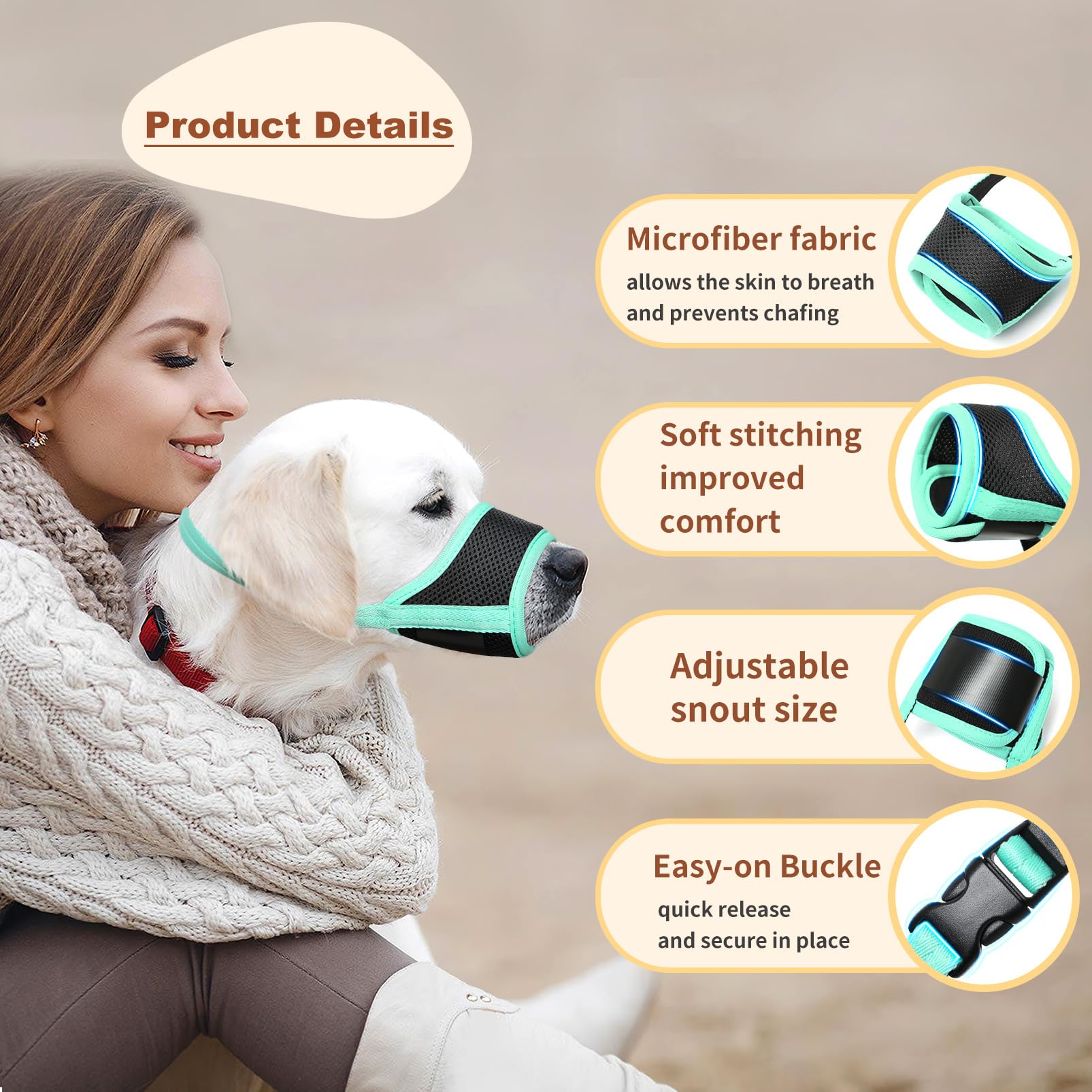 HEELE Dog Muzzle,Soft Nylon Muzzle Anti Biting Barking Chewing,Air Mesh Breathable Drinkable Adjustable Loop Pets Muzzle for Small Medium Large Dogs 4 Colors 4 Sizes (New Green, M) -Like New