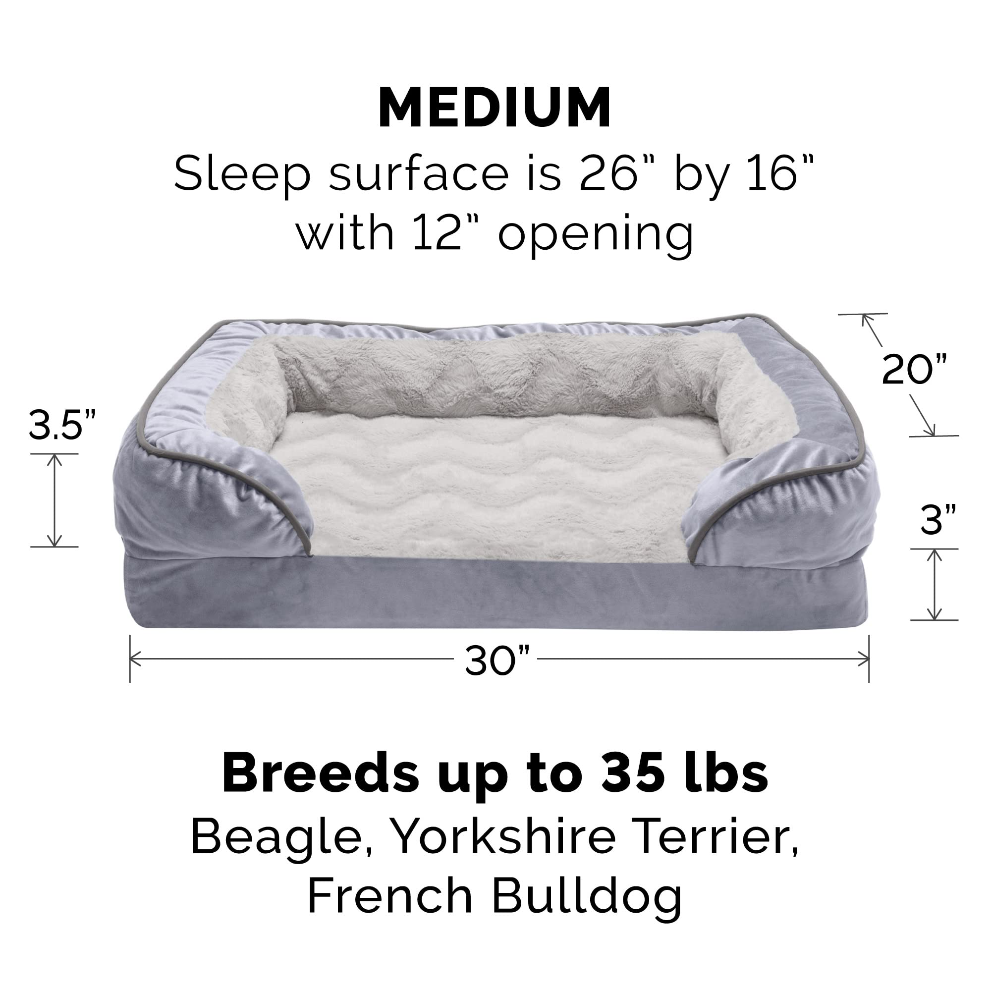 Furhaven Replacement Dog Bed Cover Perfect Comfort Plush & Velvet Waves Sofa-Style, Machine Washable - Granite Gray, Medium
