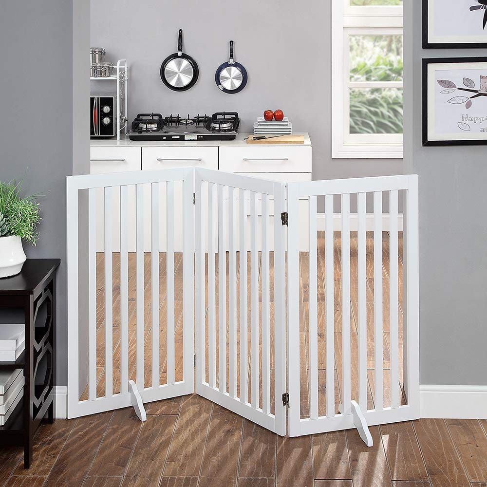 Unipaws 36H Free Standing Pet Gate For Dog Cat Baby, Tall Wooden Dog Gates For Doorway, Stairs, Foldable Pet Fence For The House