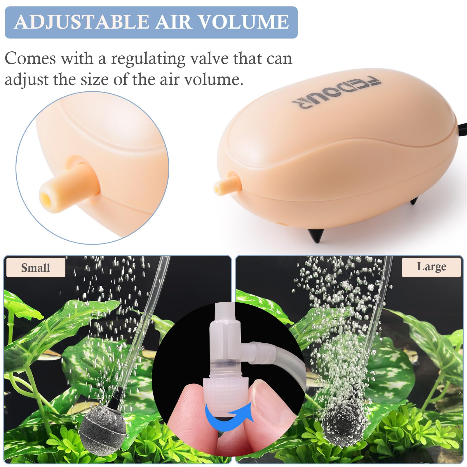 Fedour Mini Aquarium Air Pump, Quiet Fish Tank Oxygen Pump With Single Outlet, Adjustable Aquarium Air Bubbler With Complete Acc