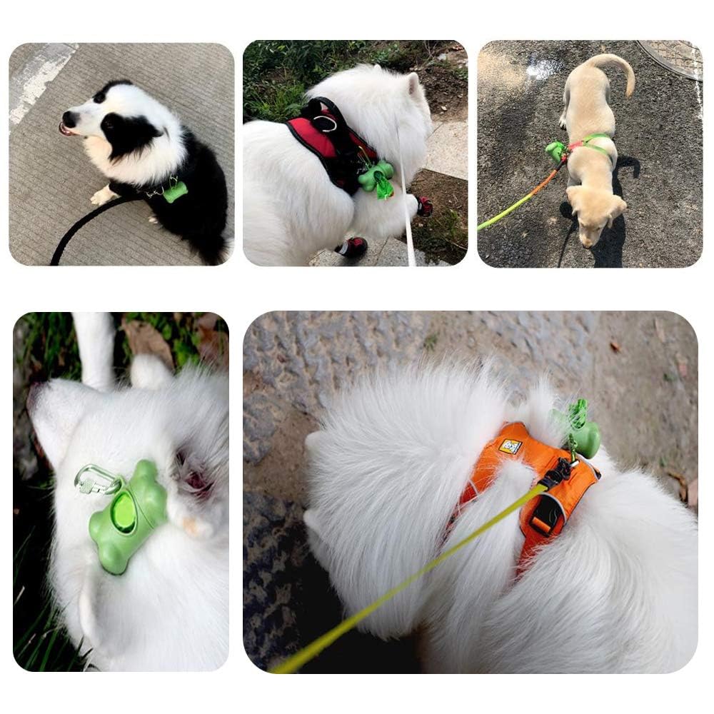 Dog Poop Pickup Bags Holder Dispenser With 1 Roll Random Color Leak-Proof Scented Doggy Waste Bags And Carabiner With Safety Lock Plus Hook And Loop Fastener Never Loose On Leash Lead Again (Green)