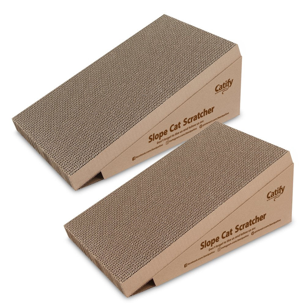 Best Pet Supplies Corrugated Cardboard Cat Scratcher Refill Pads, Lounger, And Fun Interactive Scratching Boards, Claw Safe, Durable, Natural Recycled Materials, Supports Active Play - Slope (2 Pack)
