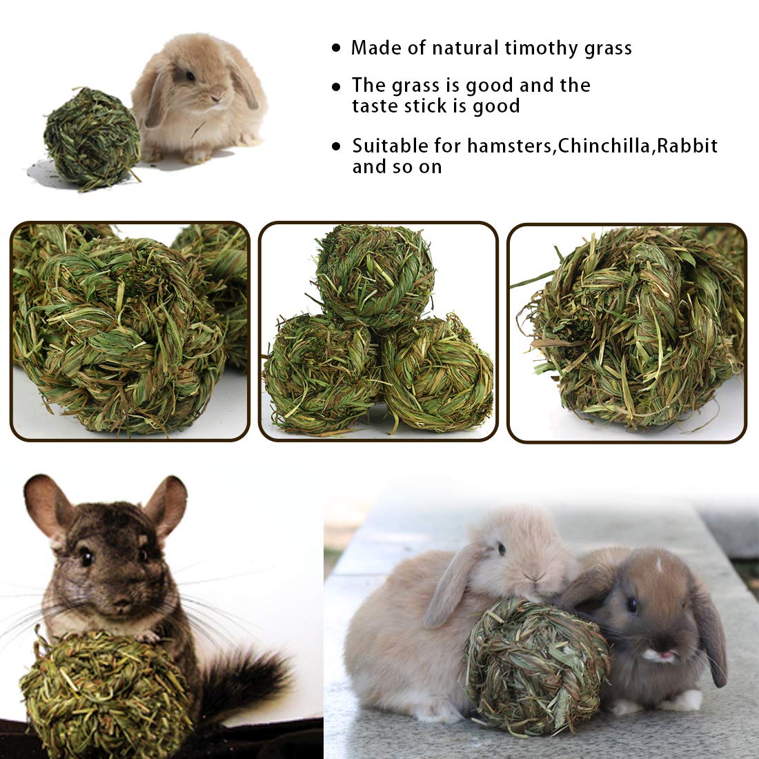 Pinvnby 6 Pack Rabbit Chew Grass Balls,Bunny Natural Timothy Woven Grass Ball Teeth Grinding Activity Play For Hamster,Chinchillas,Gerbils,Guinea Pigs And Other Small Animal