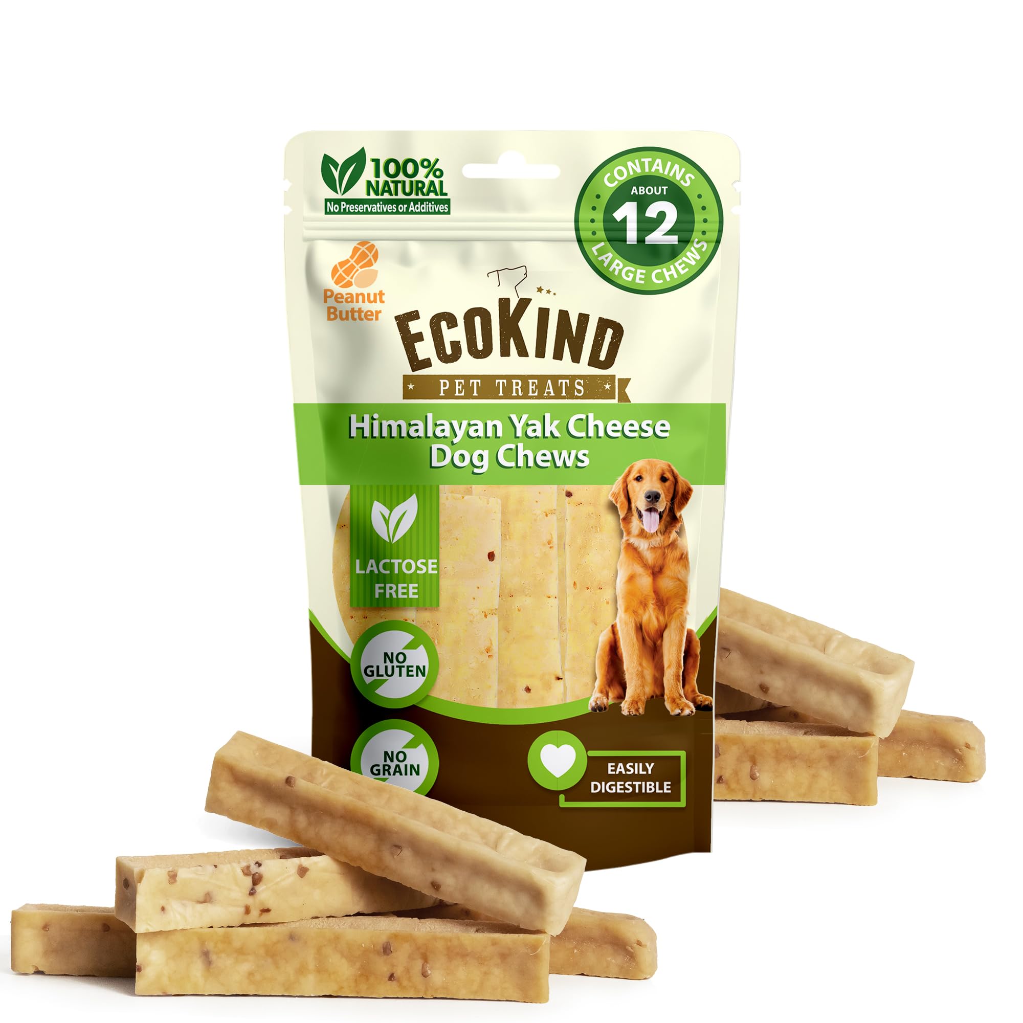 EcoKind Premium Gold Yak Cheese Himalayan Dog Chews, Healthy Dog Treats for Small Dogs, All Natural, High Protein Chew, Peanut B