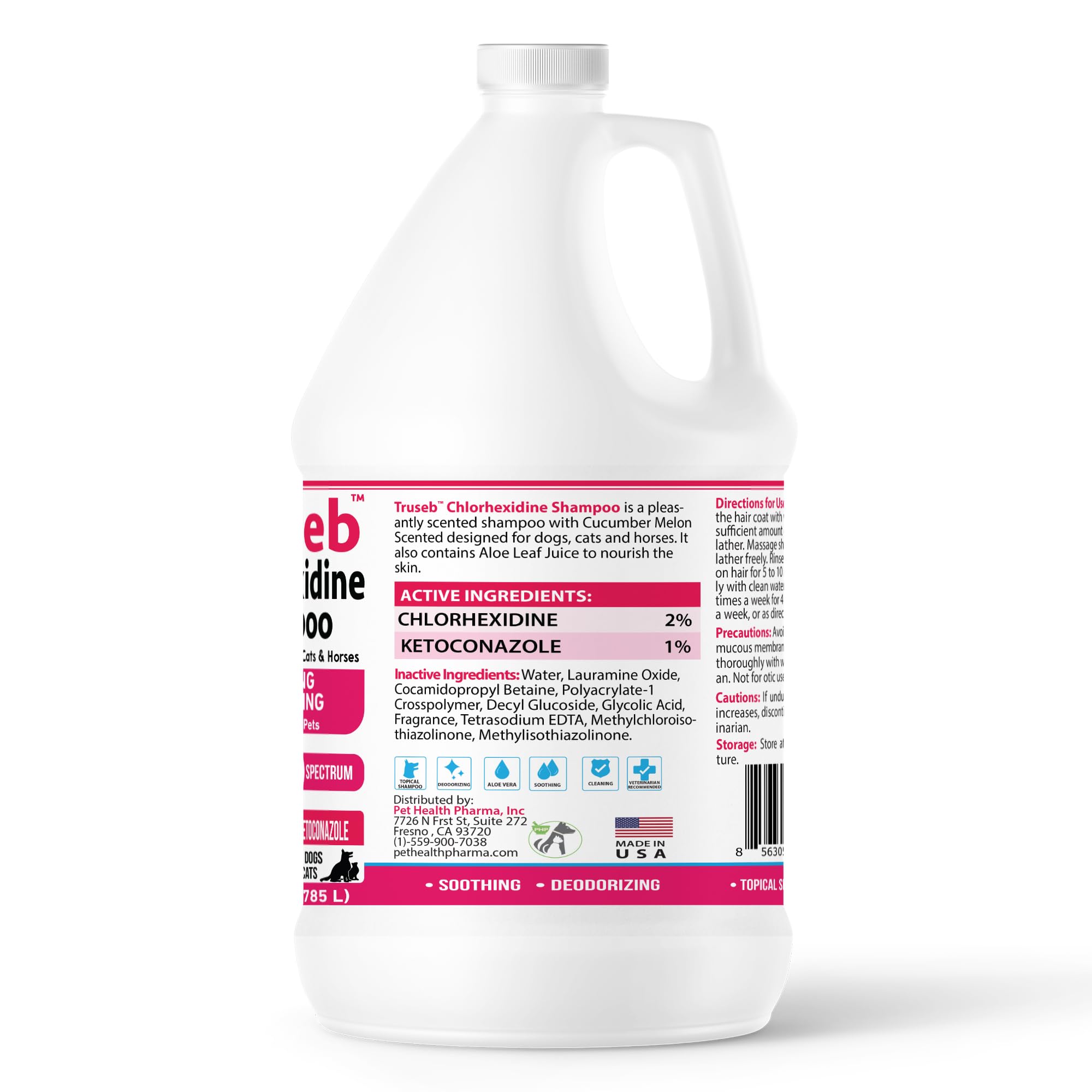 Truseb Topical Ketoconazole And Chlorhexidine Shampoo For Dogs, Cats & Horses Pleasantly Scented With A Cucumber Melon Scent Wit