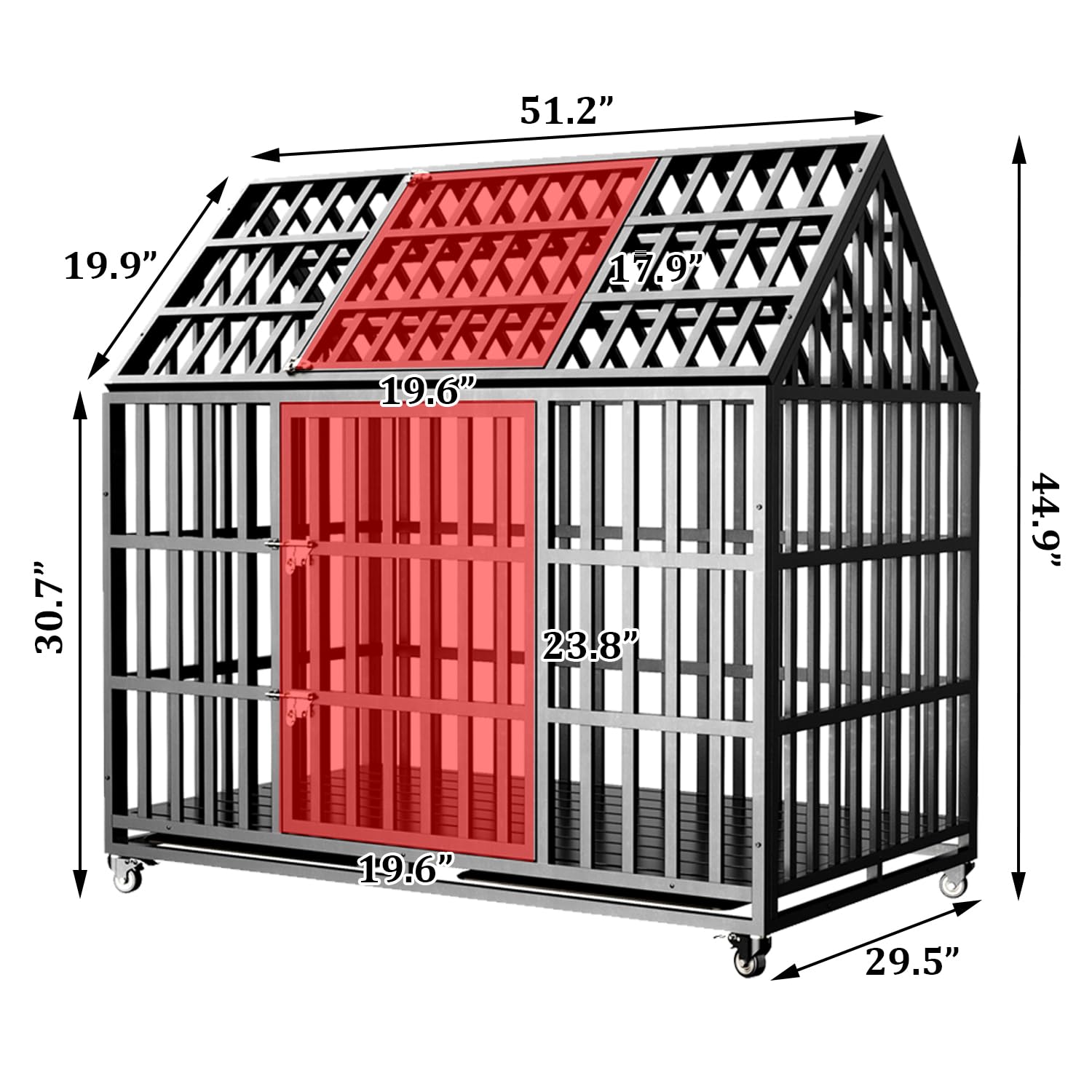 Ufyerutg Heavy Duty Dog Crate - XXL Impact-Resistant Steel Kennel, Black, 51.2"L x 29.5"W x 44.9"H, Escape-Pro