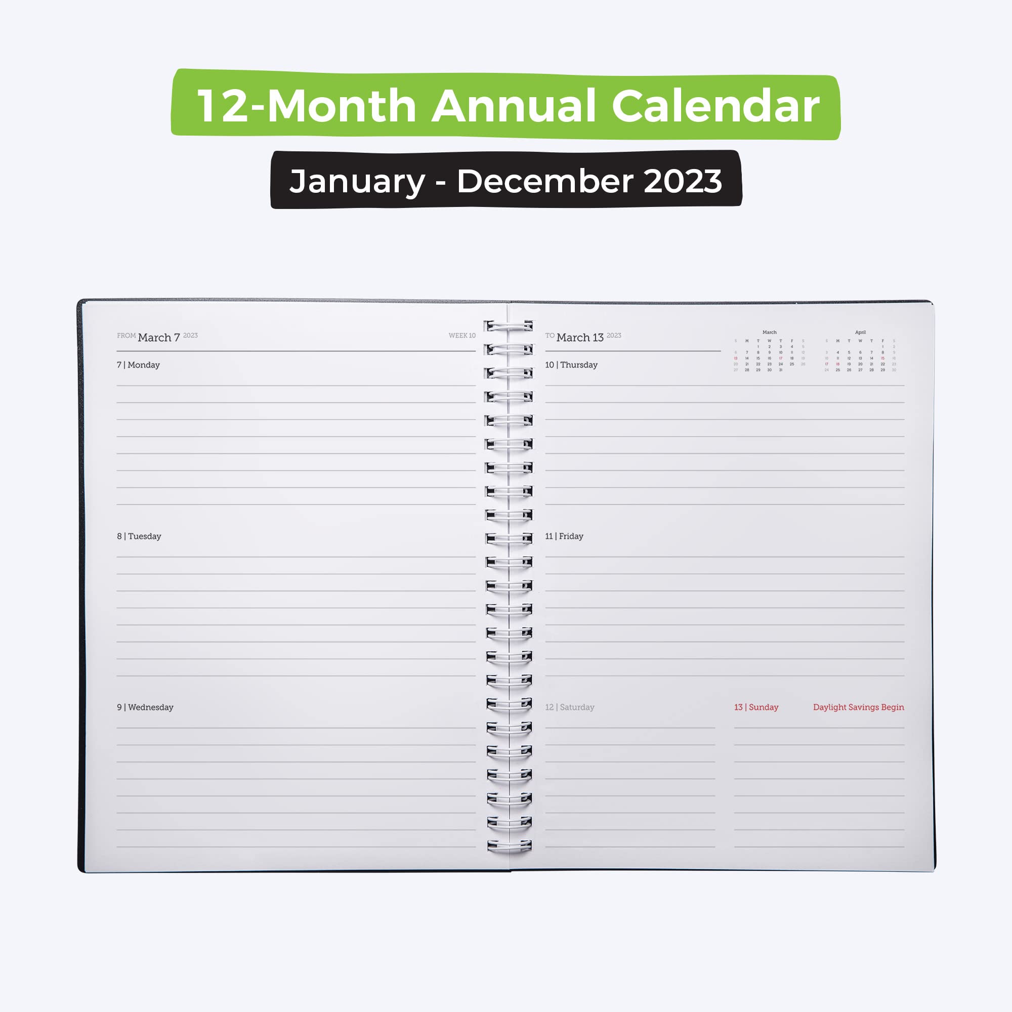 Walldeca 2023 Annual Weekly Planner, Weekly  Monthly Planner, Jan 2023 - Dec 2023  Flexible Cover, Notes Pages, Twin-Wire Bindin