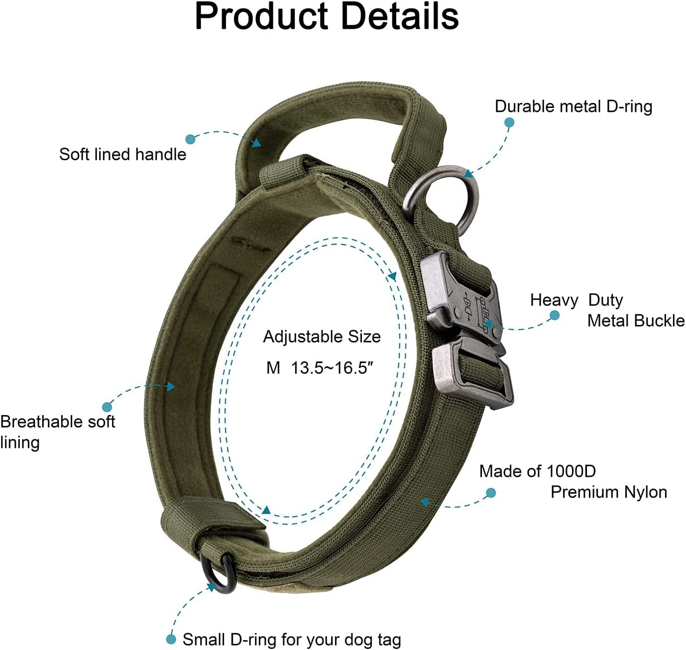 OEBEESA Dog Collar and Leash Set:-Adjustable Nylon Dog Collar with Handle Shock Absorbing Retractable Strong Dog Leash for Mediu