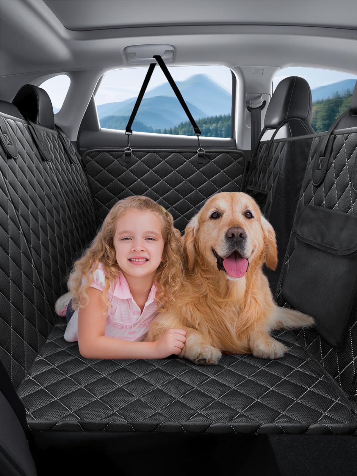 Turosur Dog Car Seat Cover For Back Seat Covers With Hard Bottom Waterproof Car Travel Bed With Mesh Window Pet Backseat Extende