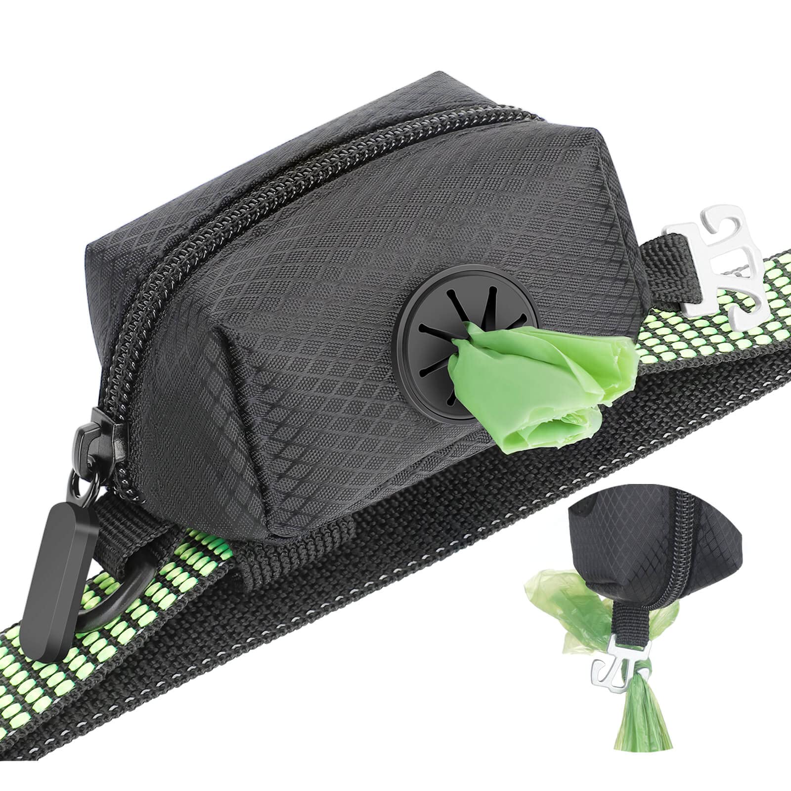 MalsiPree Dog Poop Bag Dispenser with Used Waste Bag Holder Carrier - Improved Elastic Strap & Metal Buckle Greatly fits Any Dog