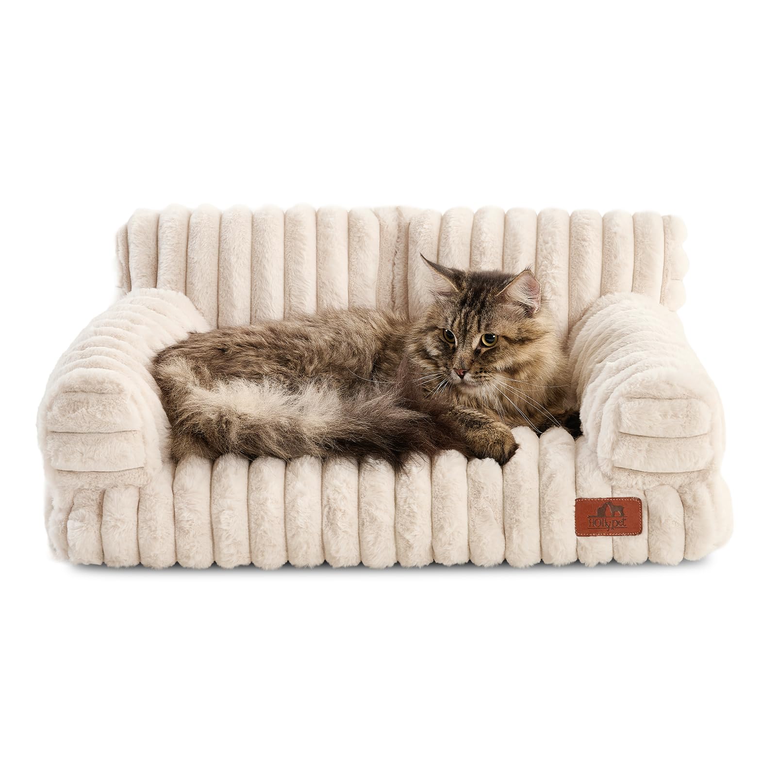 Hollypet Fluffy Dog Cat Bed Pet Couch Beds Plush Soft Warming Washable Puppy Bed for Small Medium Dogs and Large Cats, Cream, 24