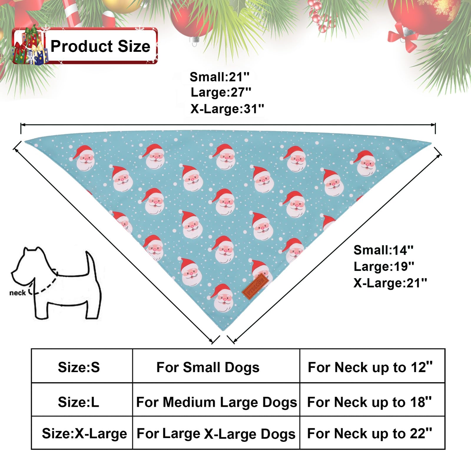 Ptdecor Christmas Dog Bandana, Xmas Light Bulb Santa Reversible Holiday Dog Scarf, Triangle Christmas Bandanas For Medium Large