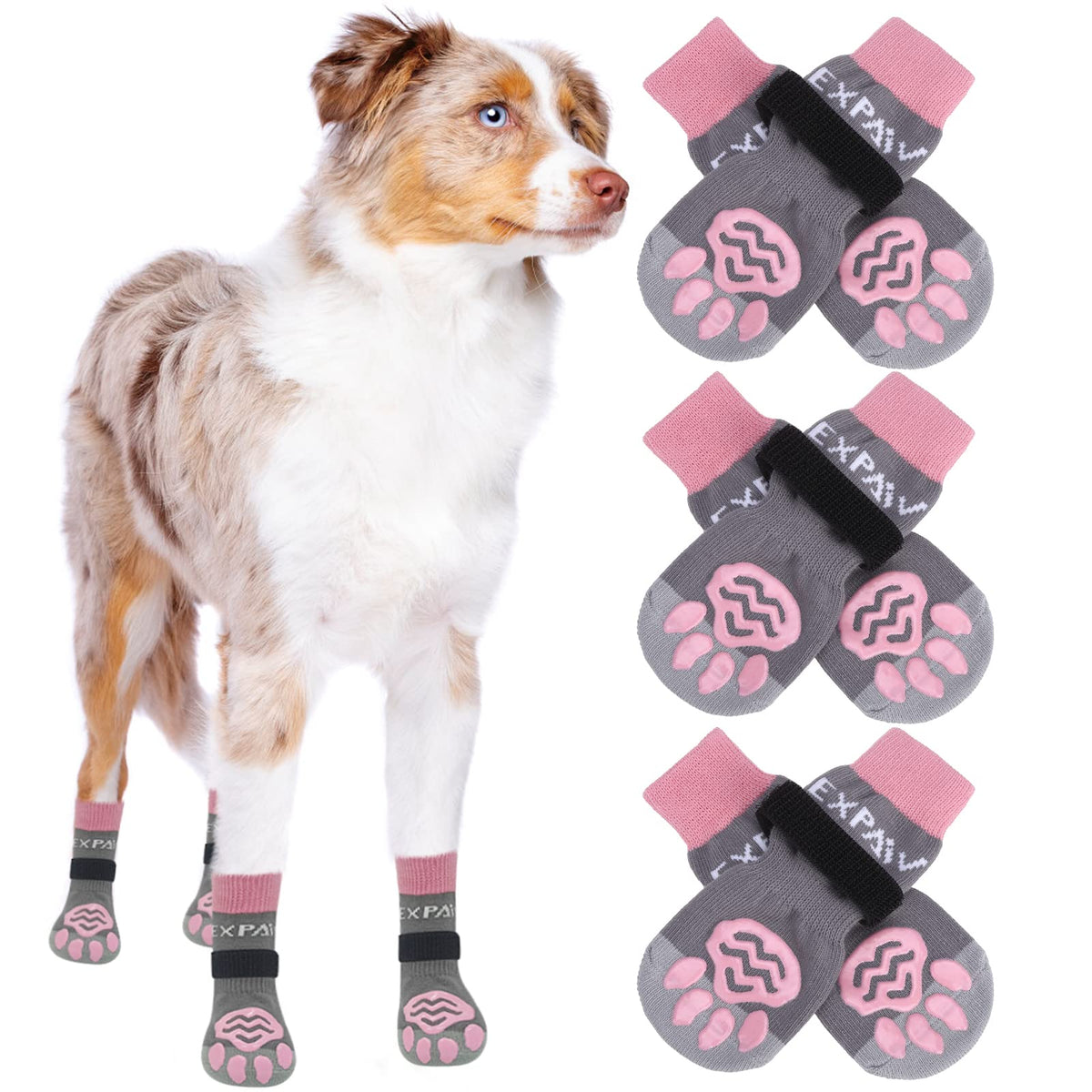 Expawlorer Double Side Anti-Slip Dog Socks With Adjustable Straps - 3 Pairs Soft And Breathable Puppy Non-Slip Paw Protection, Better Traction Control For Indoor On Wooden Floor Wear