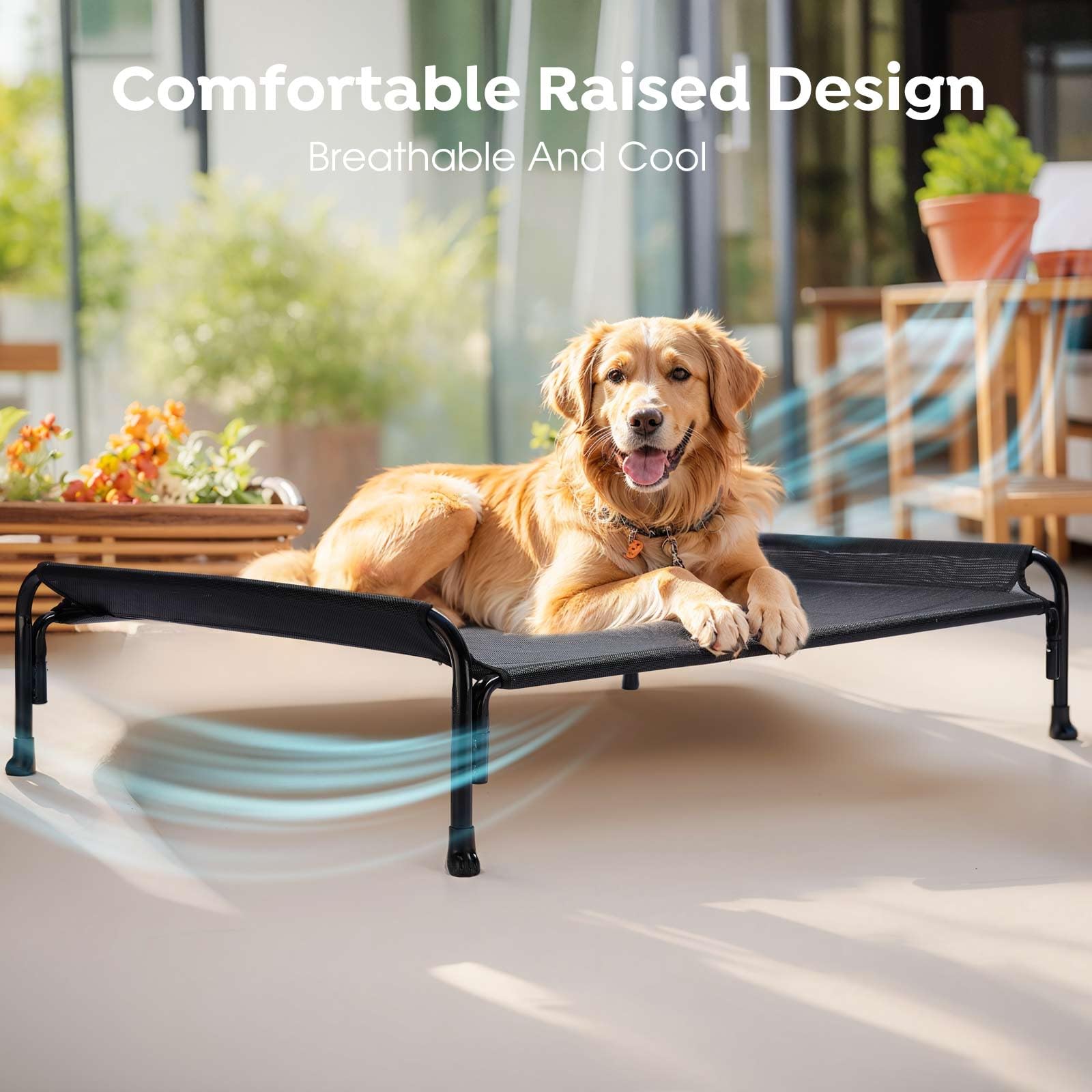 Veehoo Elevated Dog Bed, Outdoor Raised Dog Cots Bed For Large Dogs, Cooling Camping Elevated Pet Bed With Slope Headrest For Indoor And Outdoor, Washable Breathable, Large, Black, Cwc2204